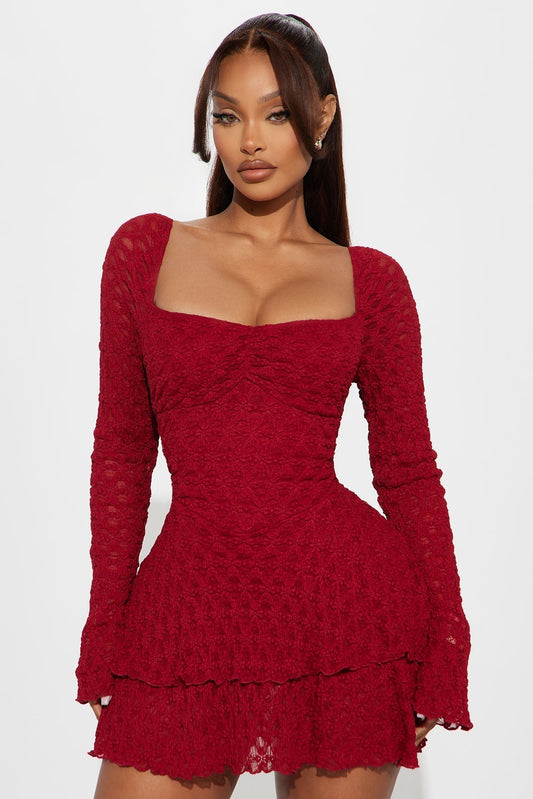 Dusk to Dawn Lace Mini Dress - Burgundy