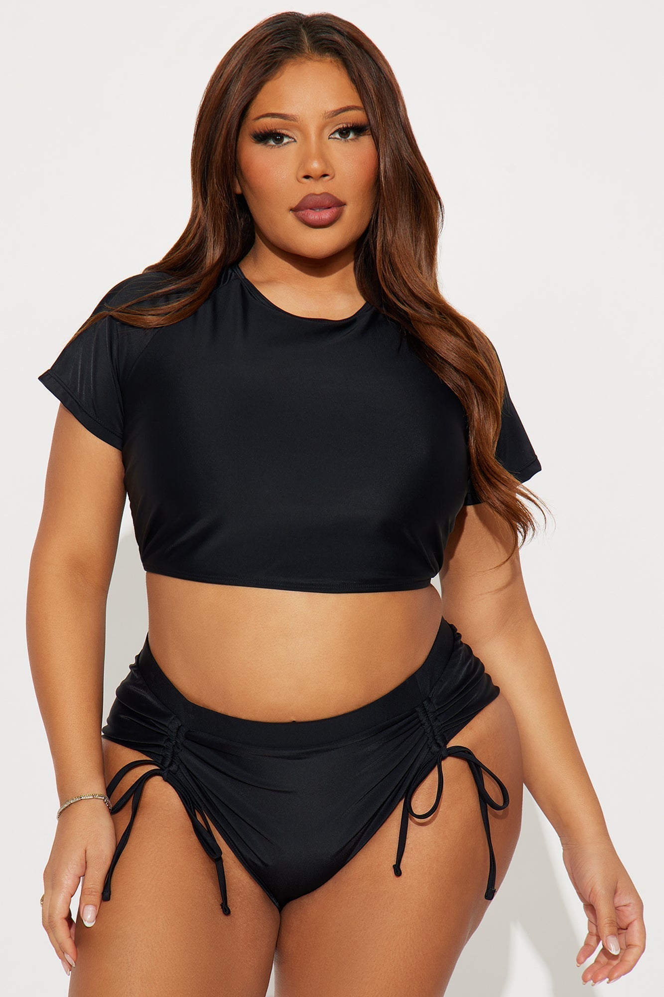 Jolie Lace-Up Back Ruched 2 Piece Bikini - Black