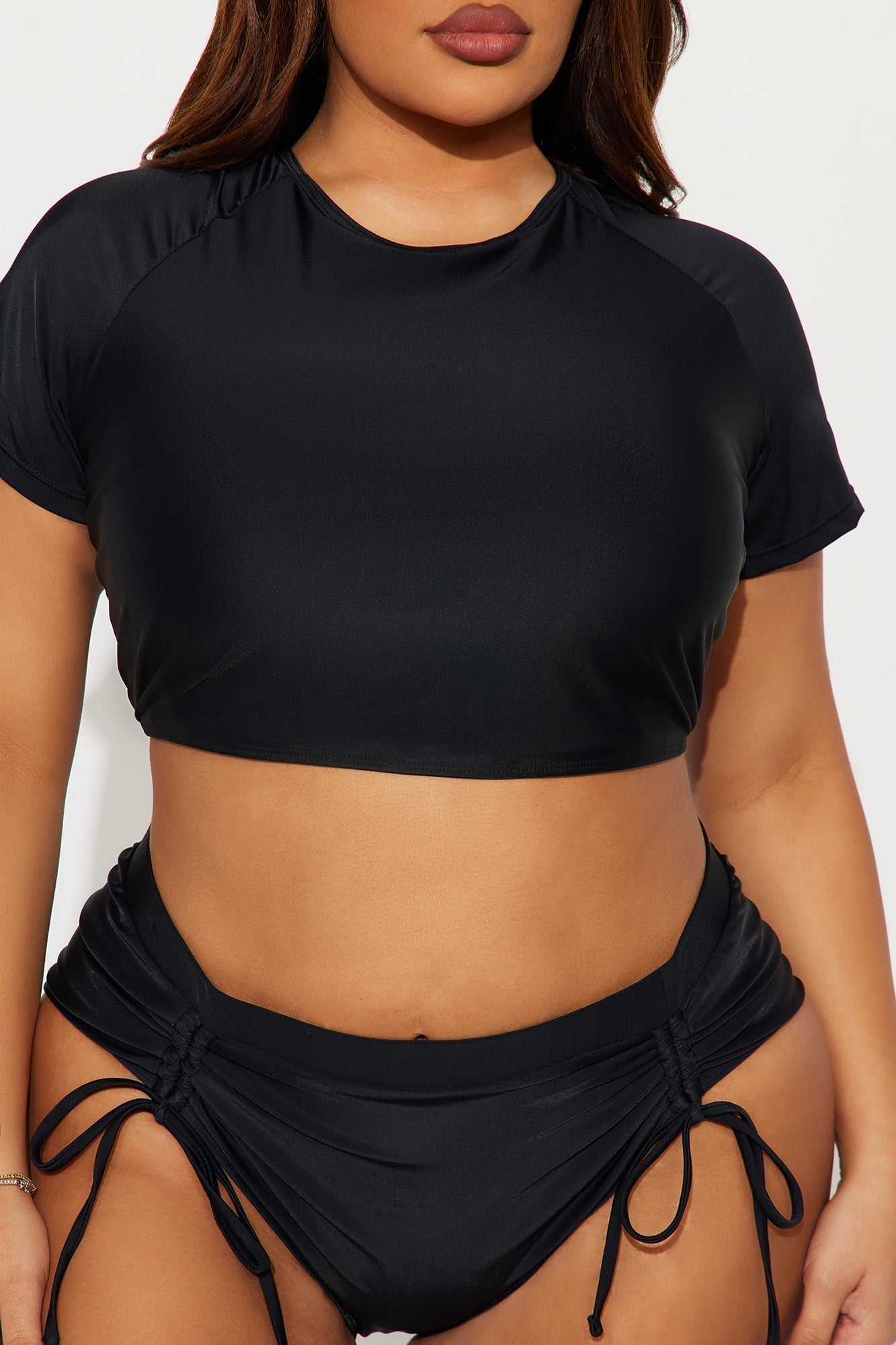 Jolie Lace-Up Back Ruched 2 Piece Bikini - Black