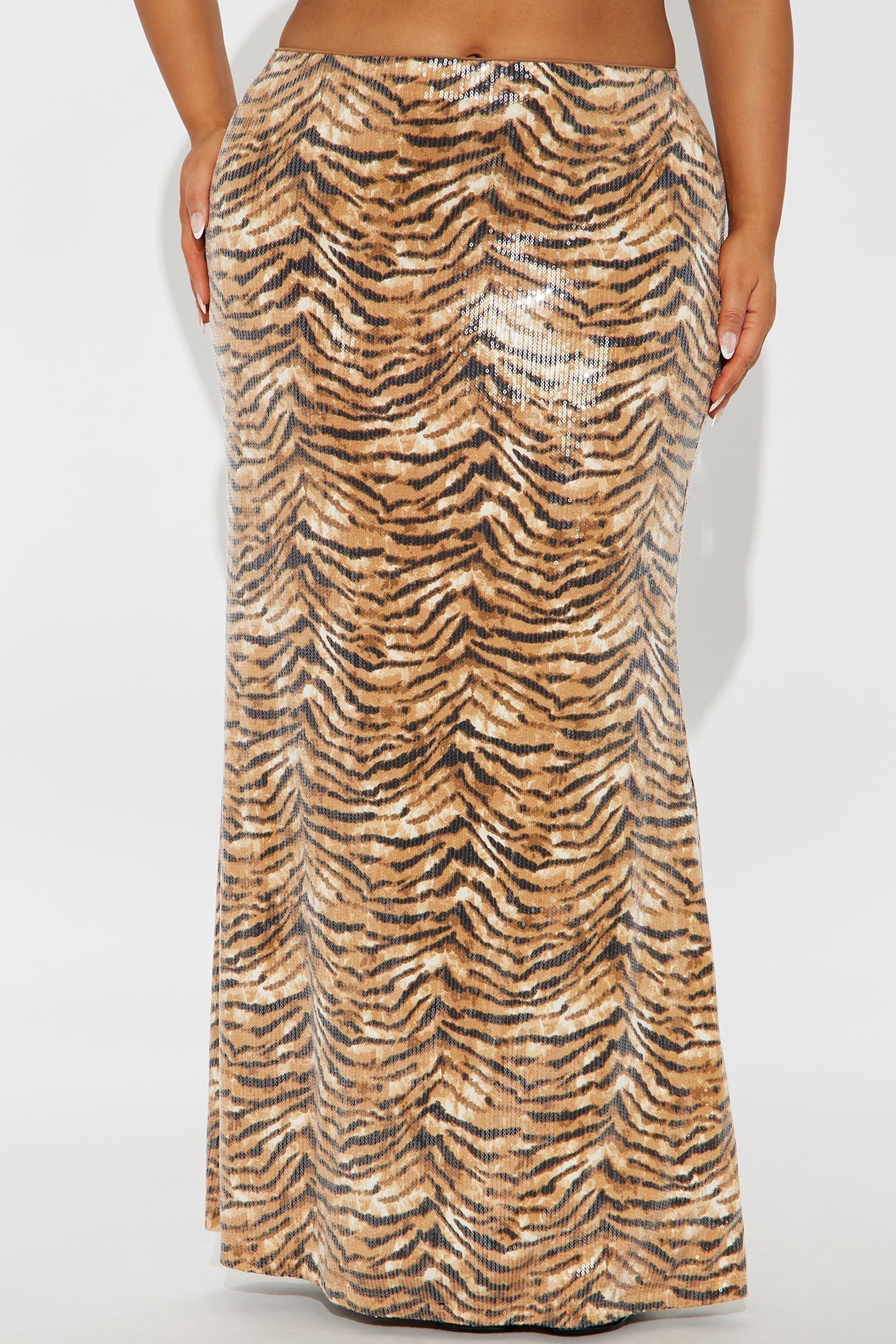 Eye Of The Tiger Sequin Maxi Skirt - Brown/combo