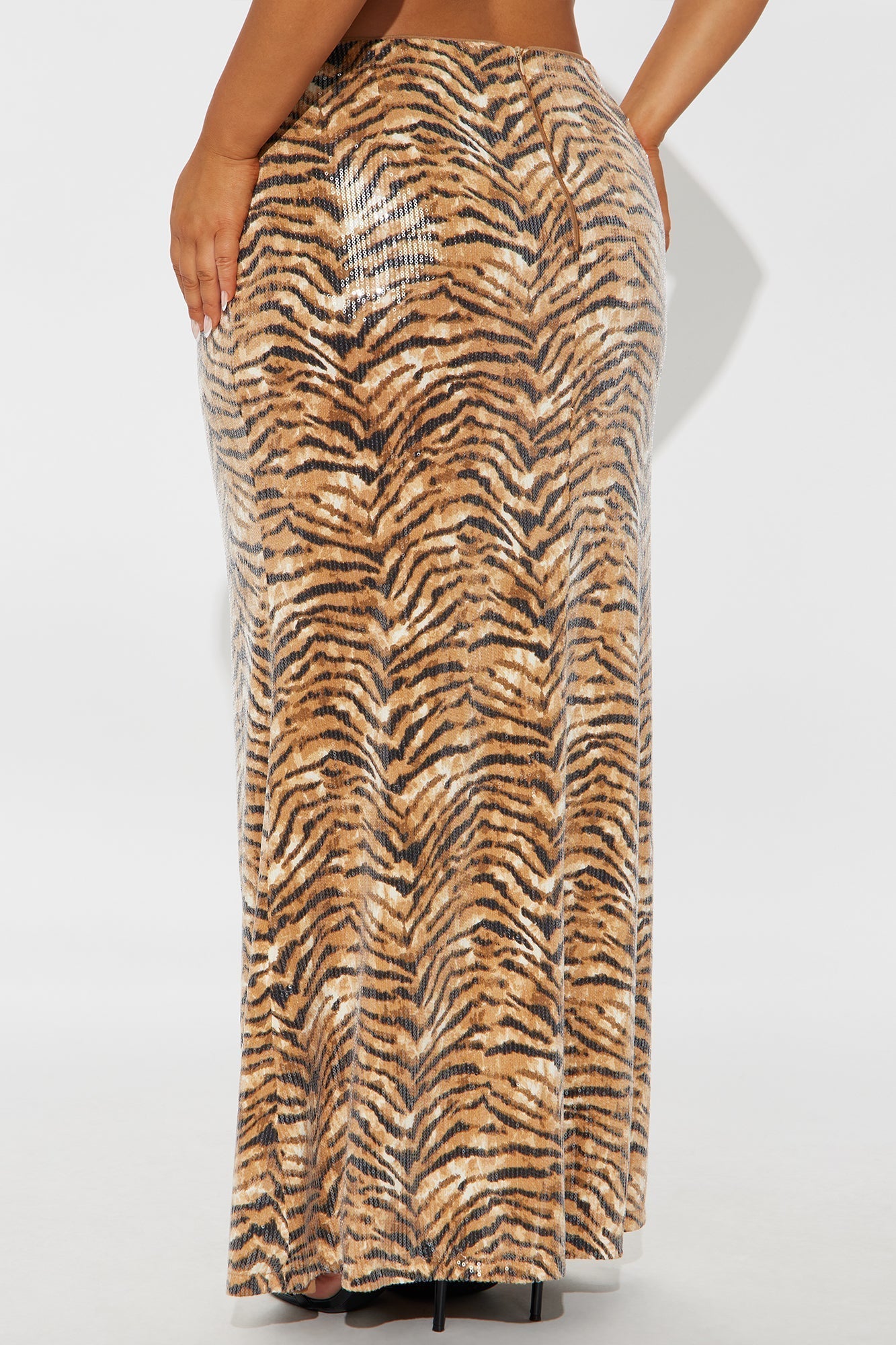 Eye Of The Tiger Sequin Maxi Skirt - Brown/combo