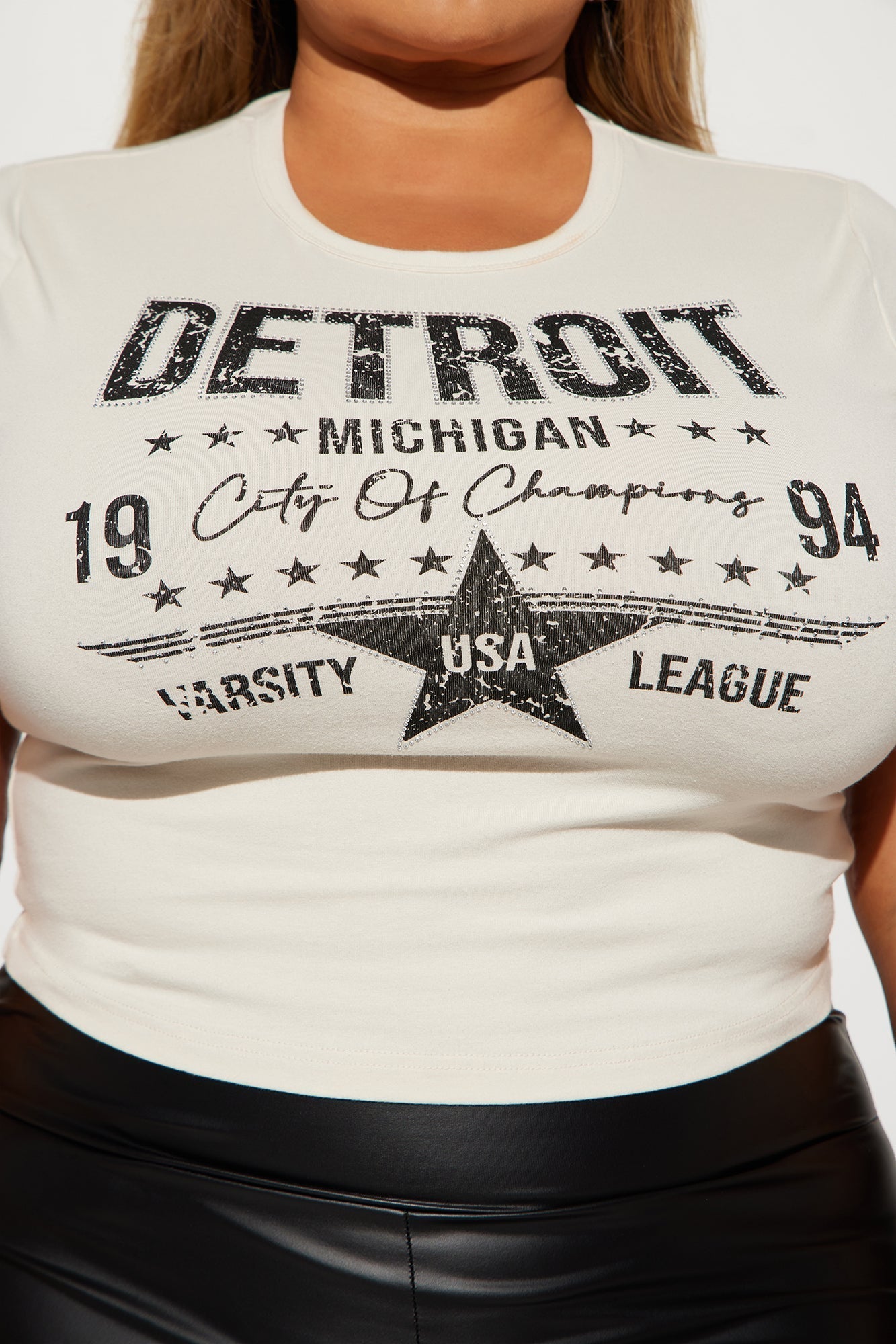 Detroit Embellished Tee - Beige