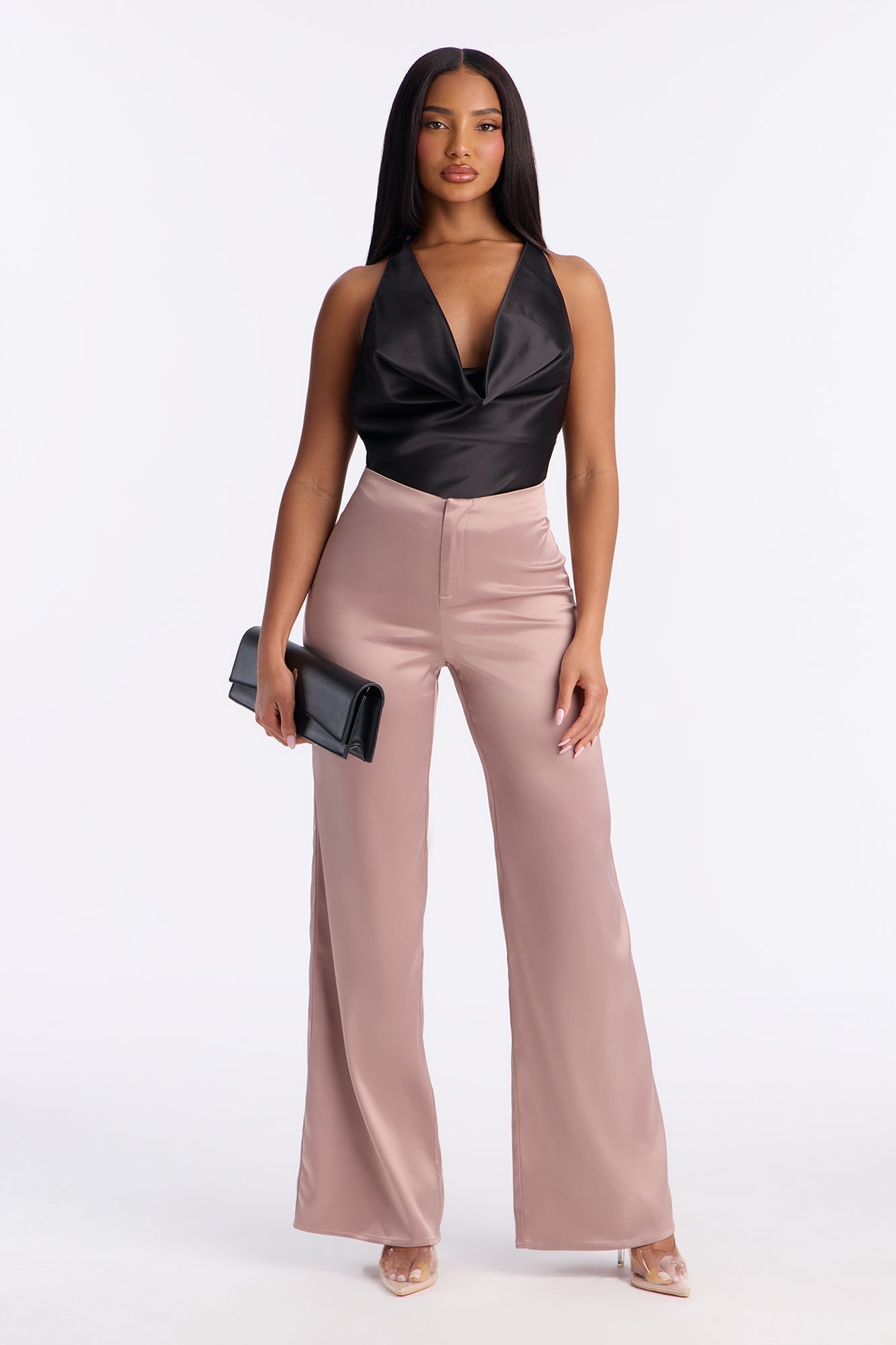 Major Moment Satin Wide Leg Pant 32″ - Taupe