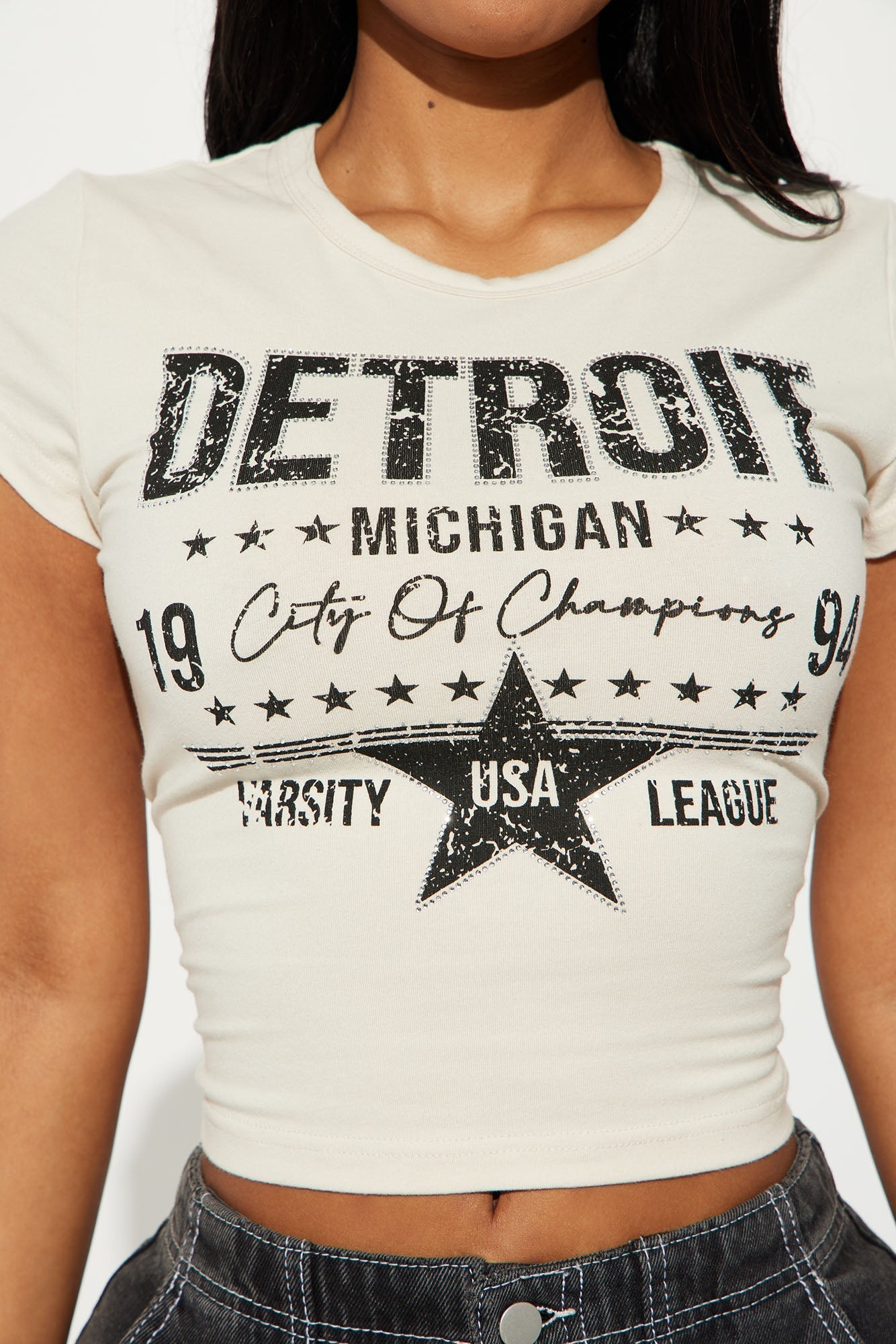 Detroit Embellished Tee - Beige