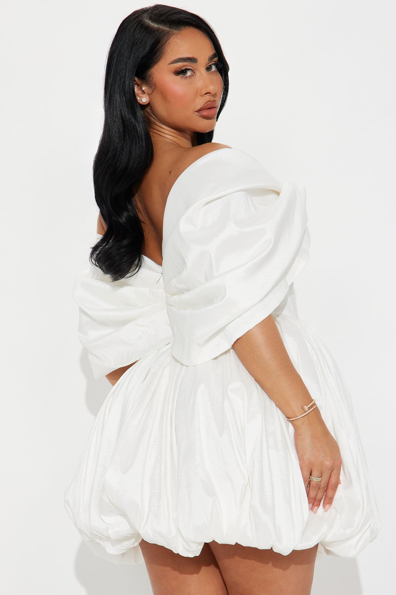 Heavenly Aura Satin Bubble Mini Dress - White