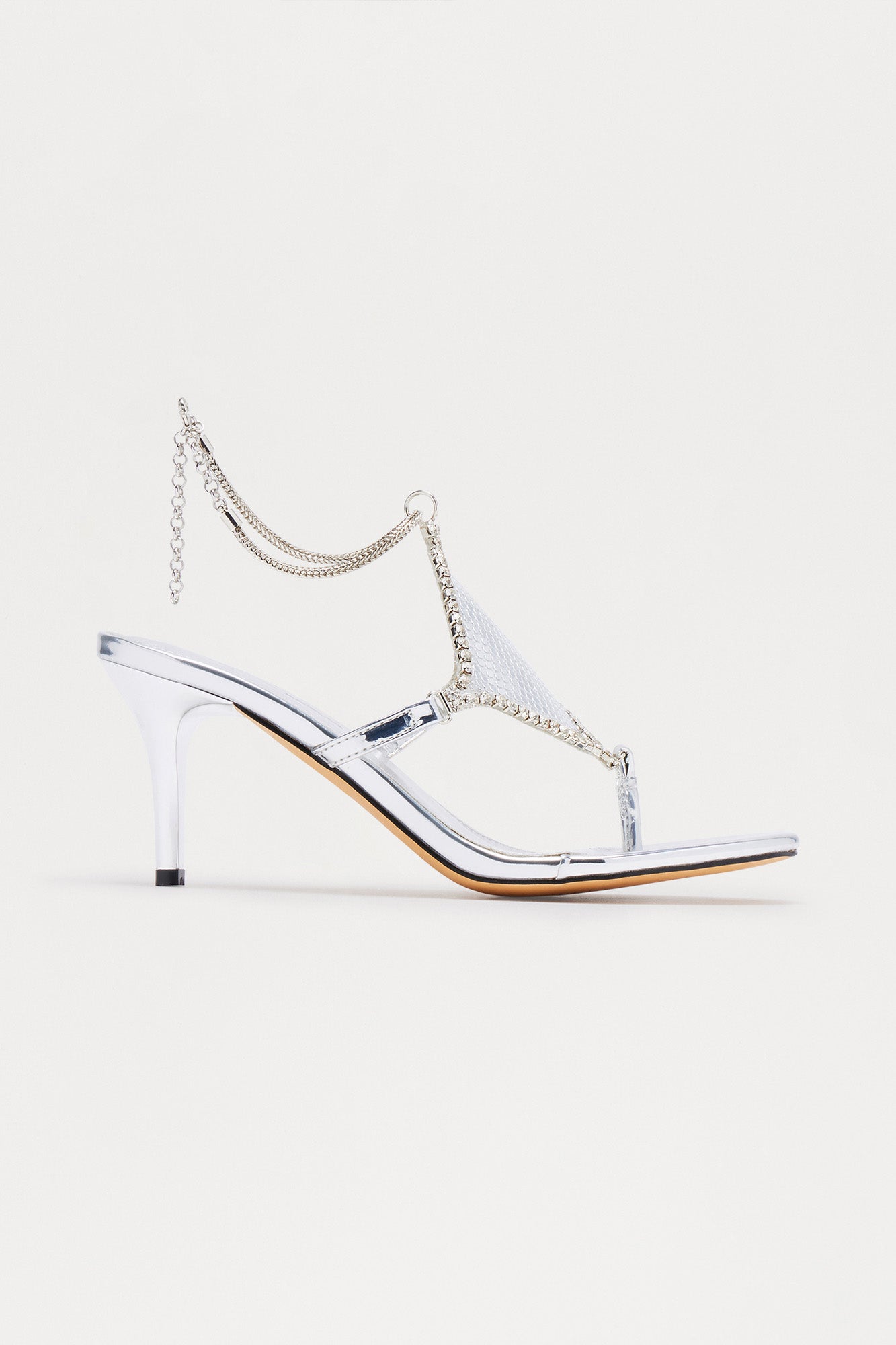 Akio Rhinestone Thong Heels - Silver