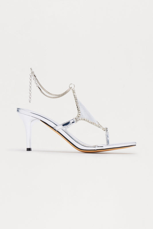 Akio Rhinestone Thong Heels - Silver