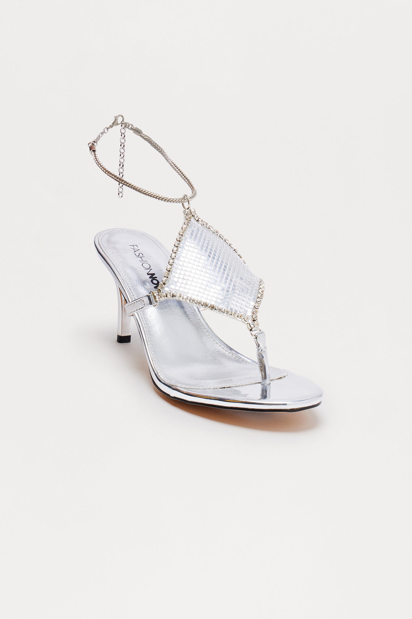 Akio Rhinestone Thong Heels - Silver