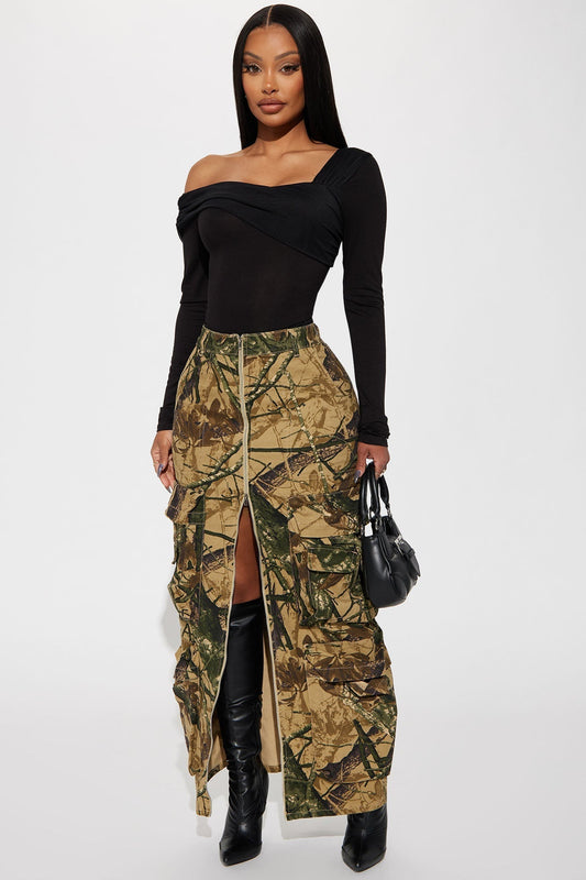 Most Wanted Hunter Camo Maxi Skirt - Khaki/combo