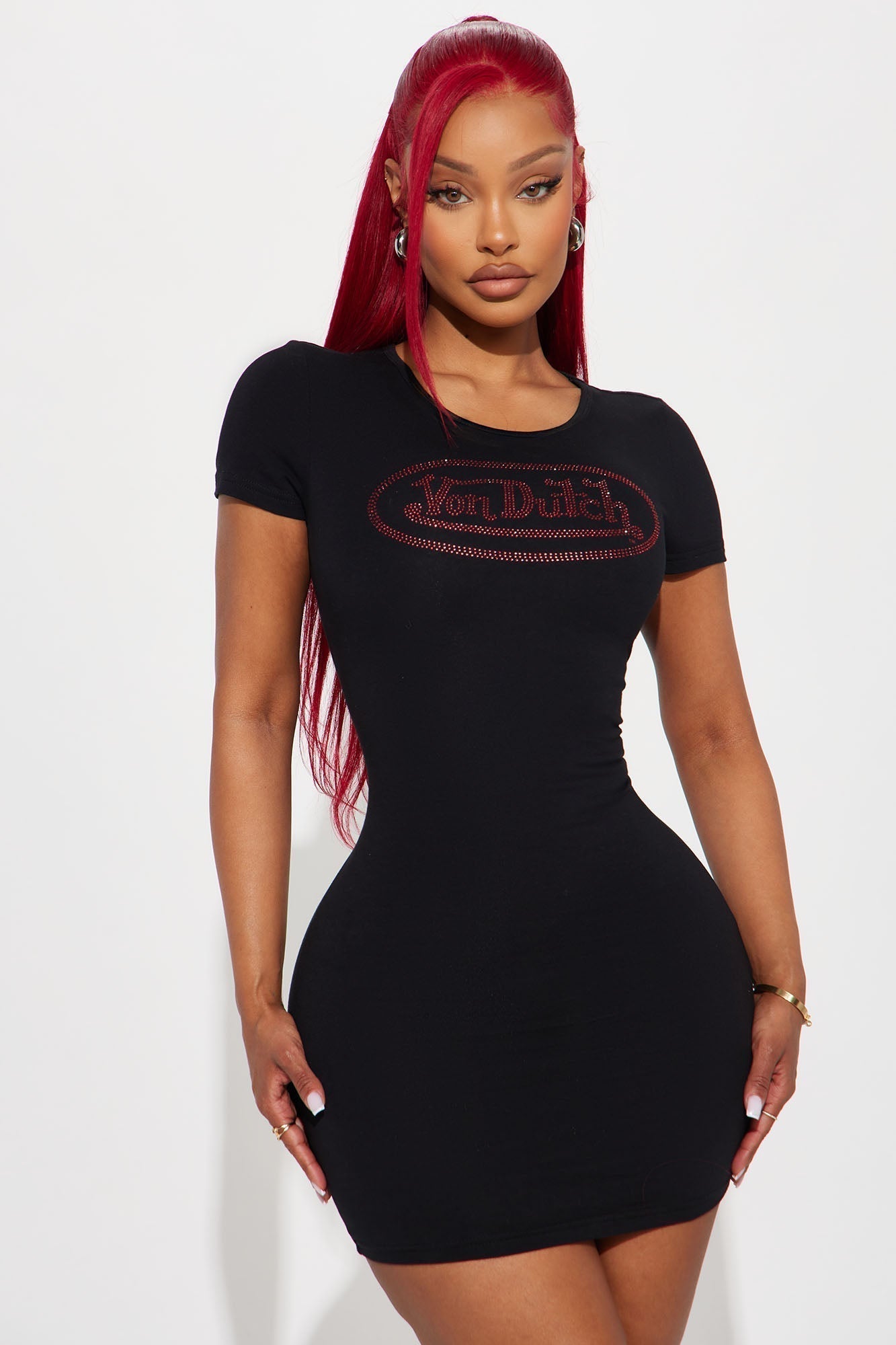 Von Dutch Rhinestone Mini Dress - Black
