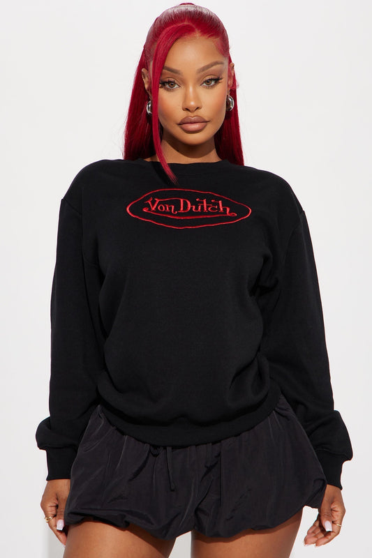 Von Dutch Embroidered Crewneck Sweatshirt - Black/Red
