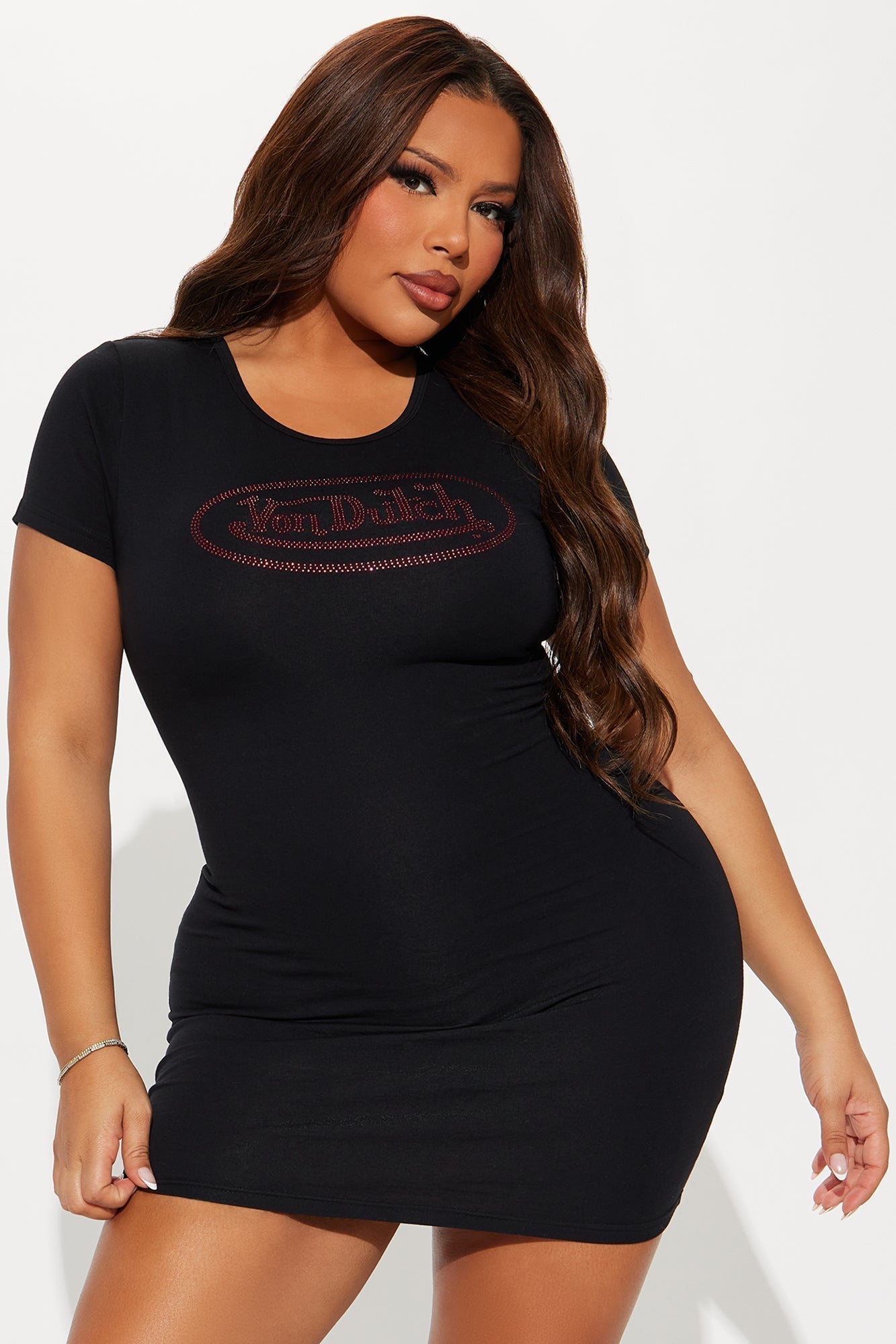 Von Dutch Rhinestone Mini Dress - Black