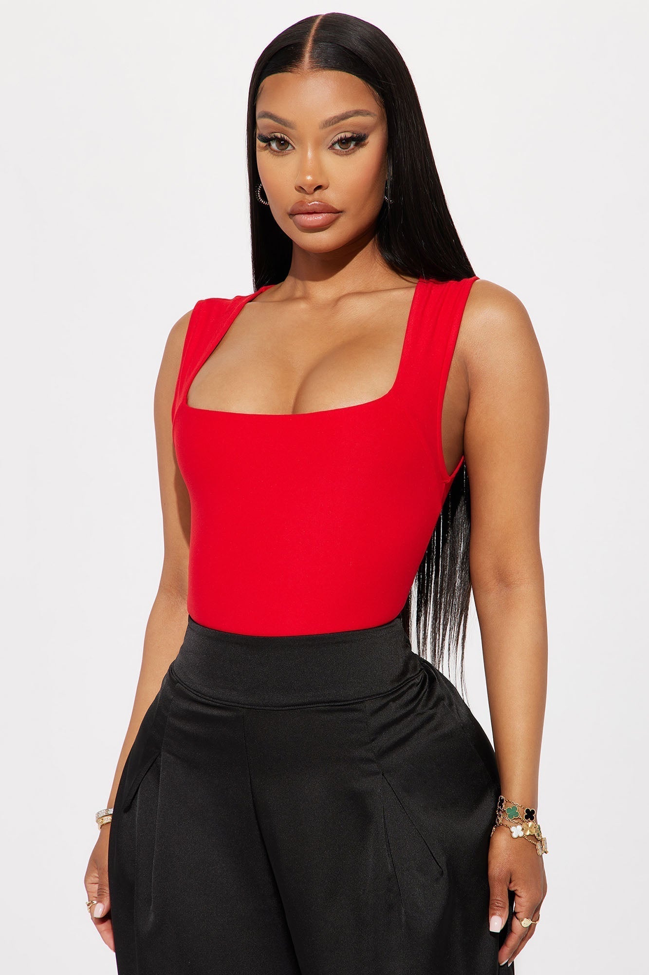 Serena Square Neck Bodysuit - Red