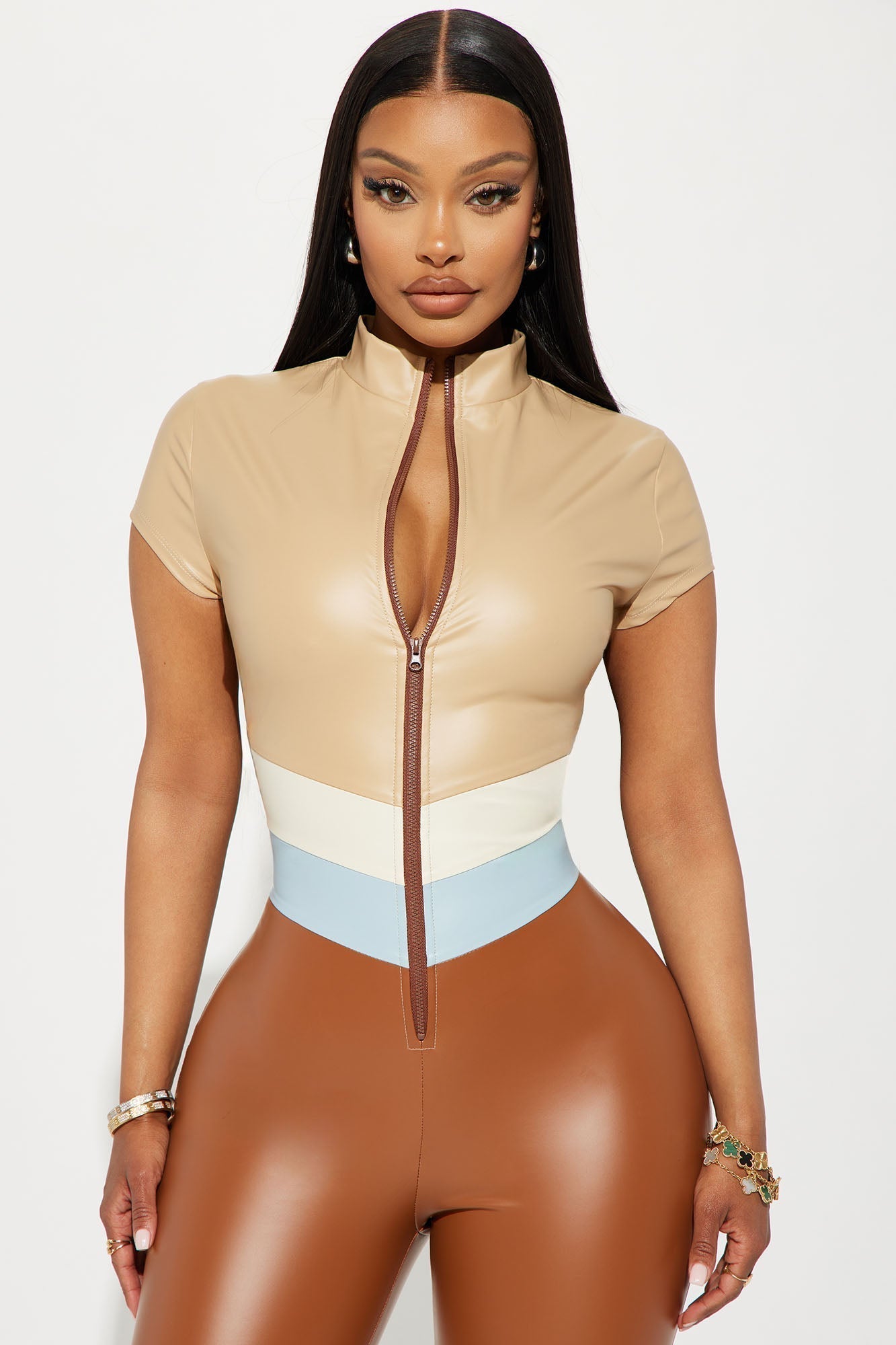 All About My 70's Faux Leather Jumpsuit - Brown/combo