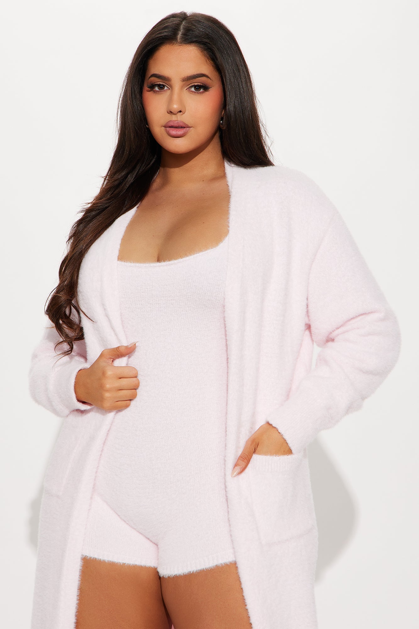 Next To You Fuzzy Romper Set - Pink