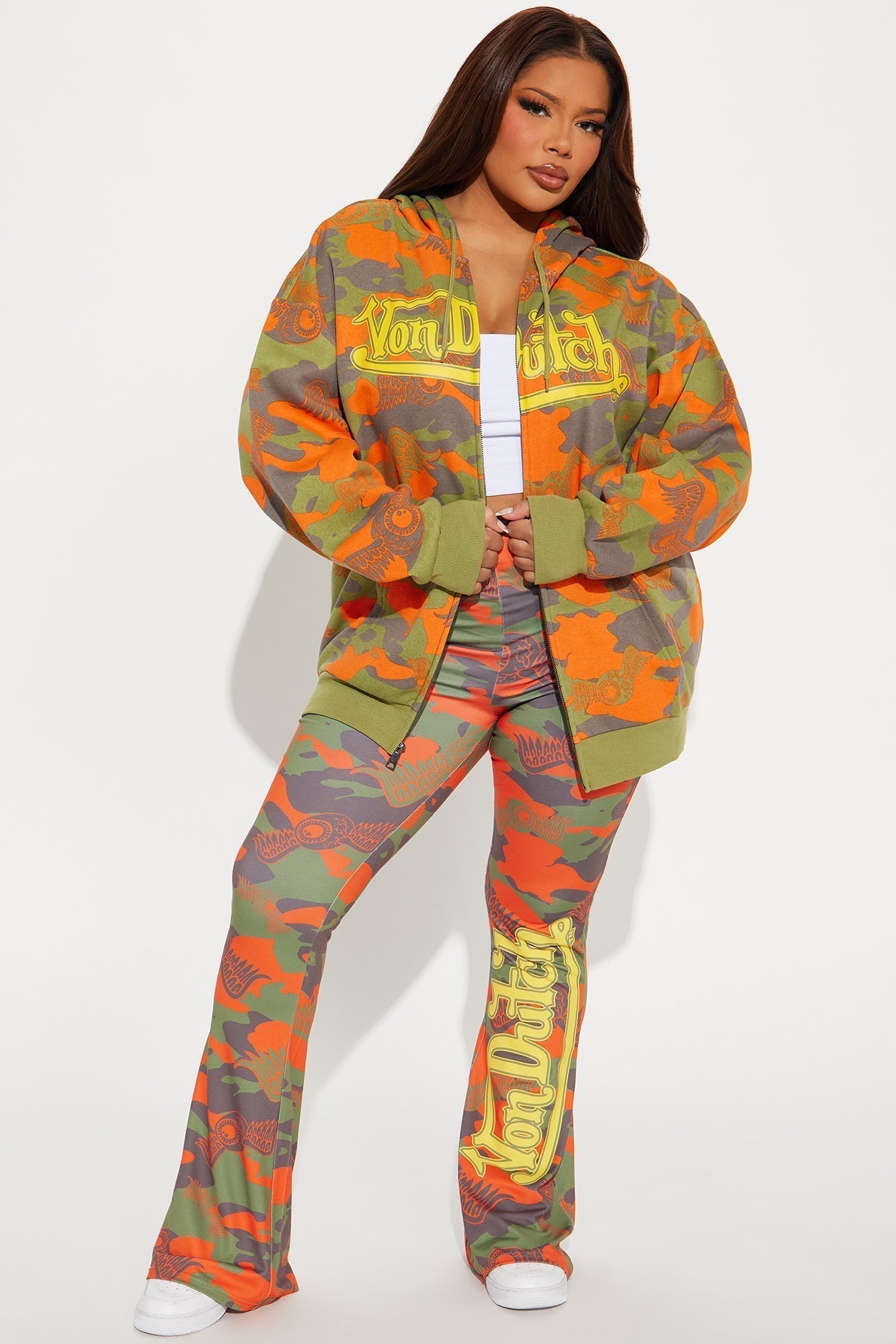 Von Dutch Camo Zip Front Hoodie - Orange/combo