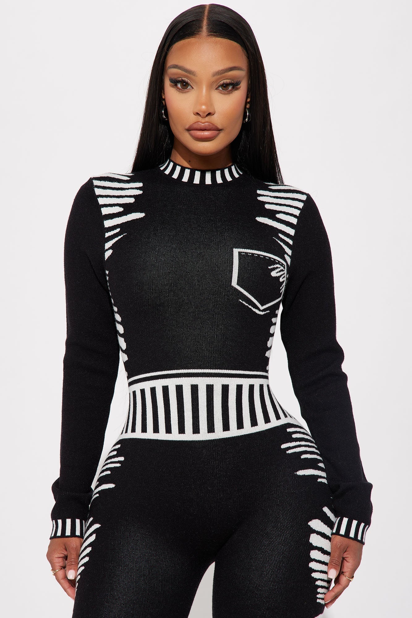 All In The Mix Sweater Jumpsuit - Black/White