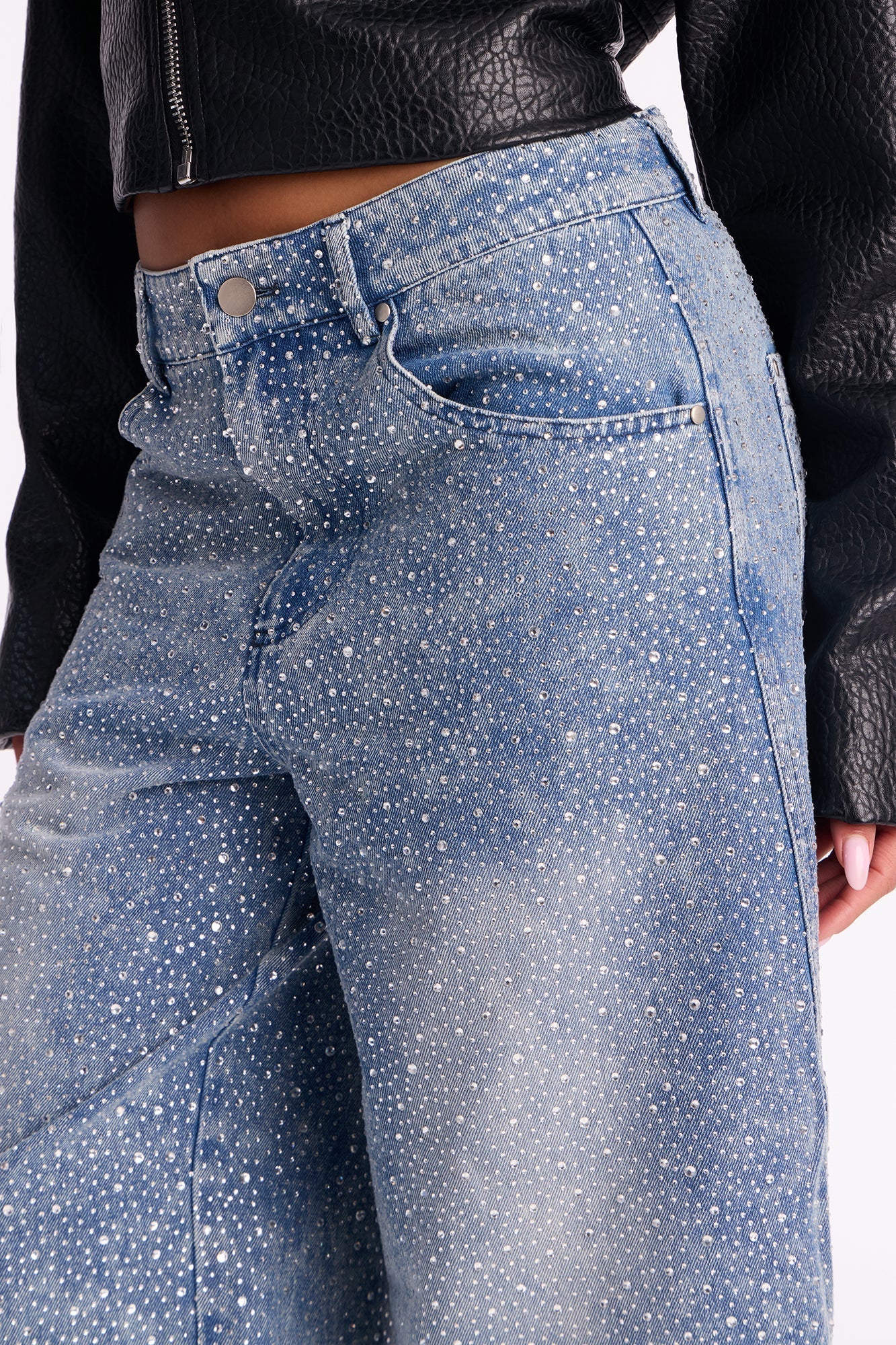Diamonds Are Forever Embellished Denim Jorts - Medium Wash