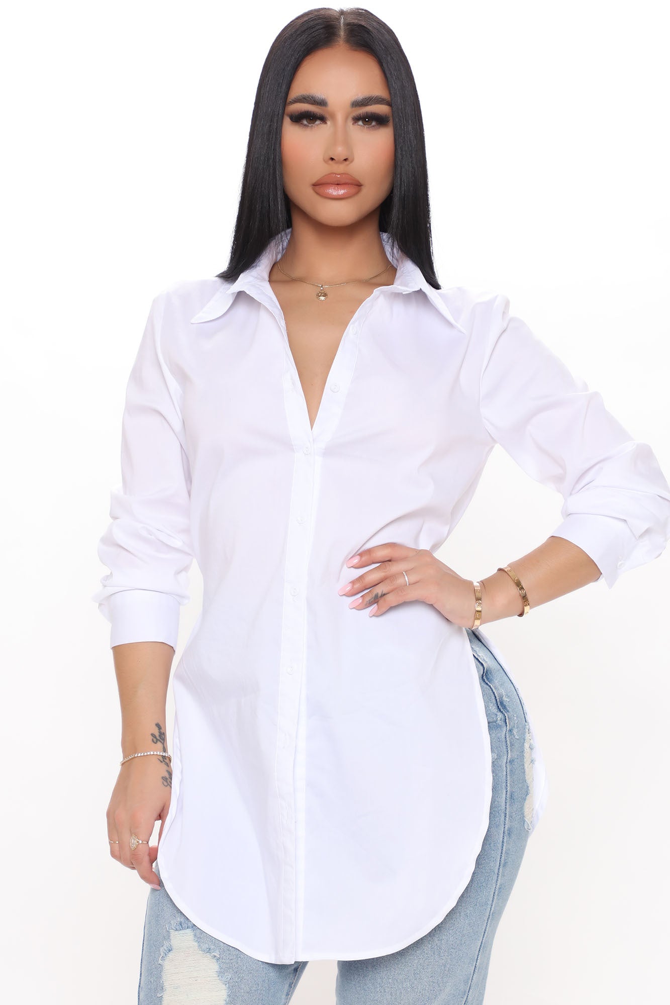 Tres Chic Poplin Shirt - White