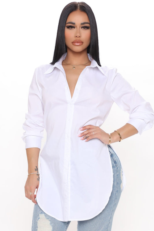 Tres Chic Poplin Shirt - White