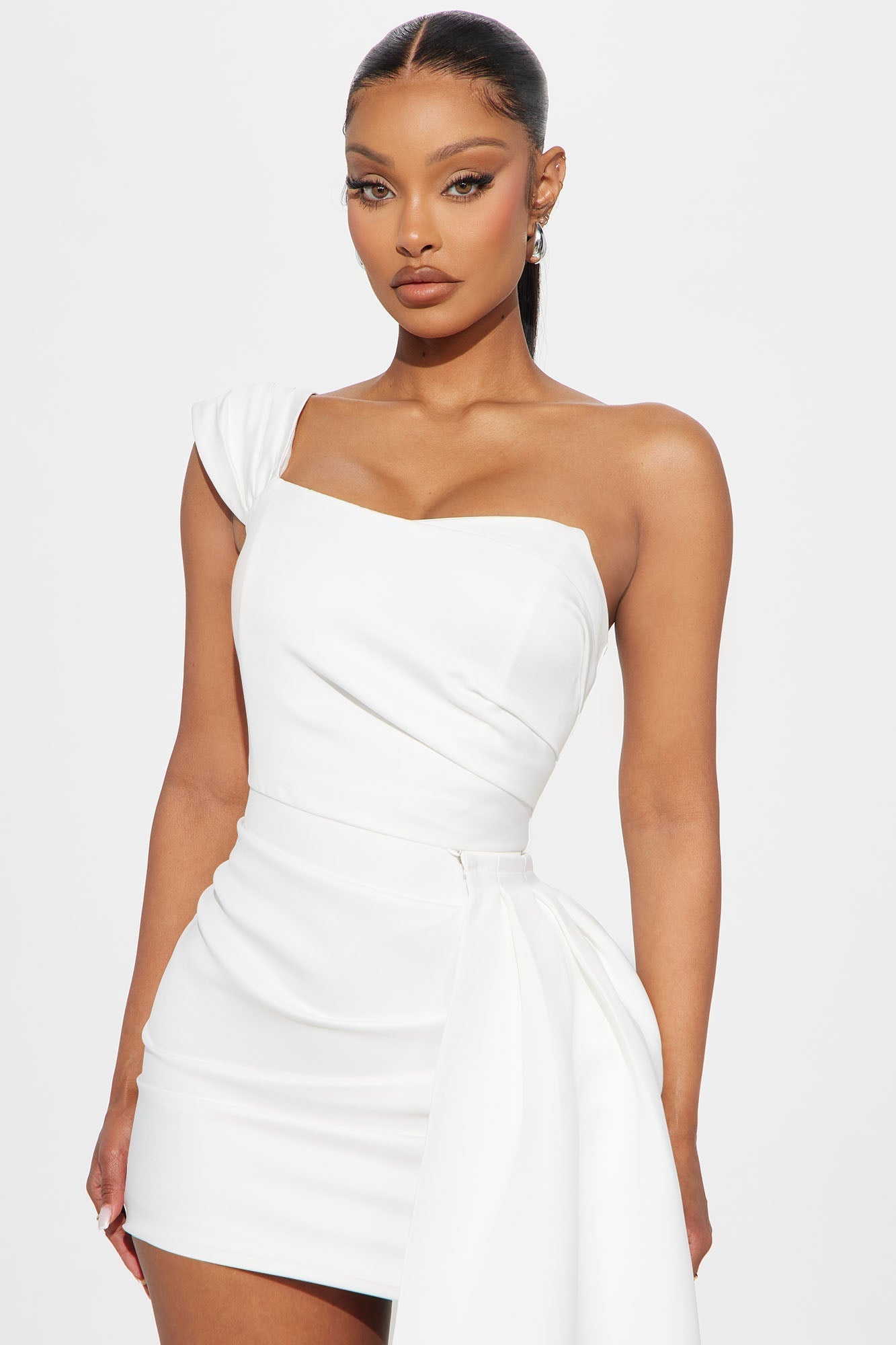 Isabella Removable Train Satin Mini Dress - White