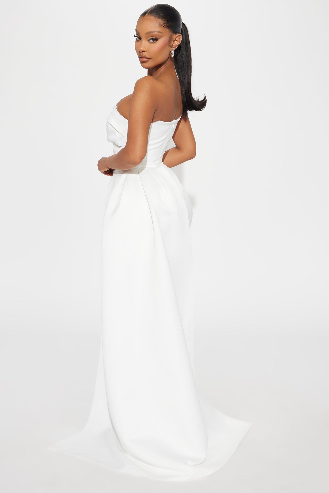 Isabella Removable Train Satin Mini Dress - White