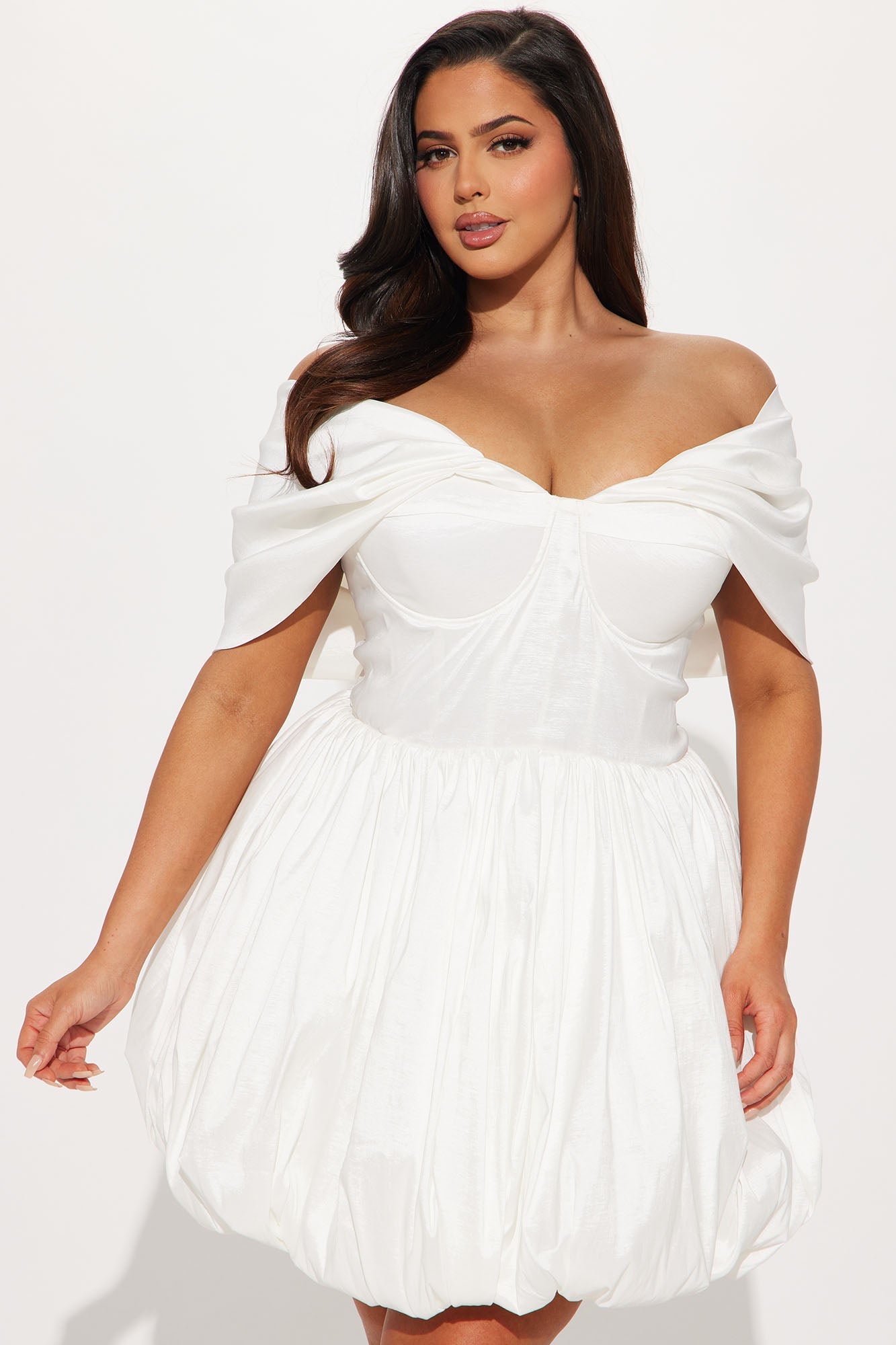 Heavenly Aura Satin Bubble Mini Dress - White