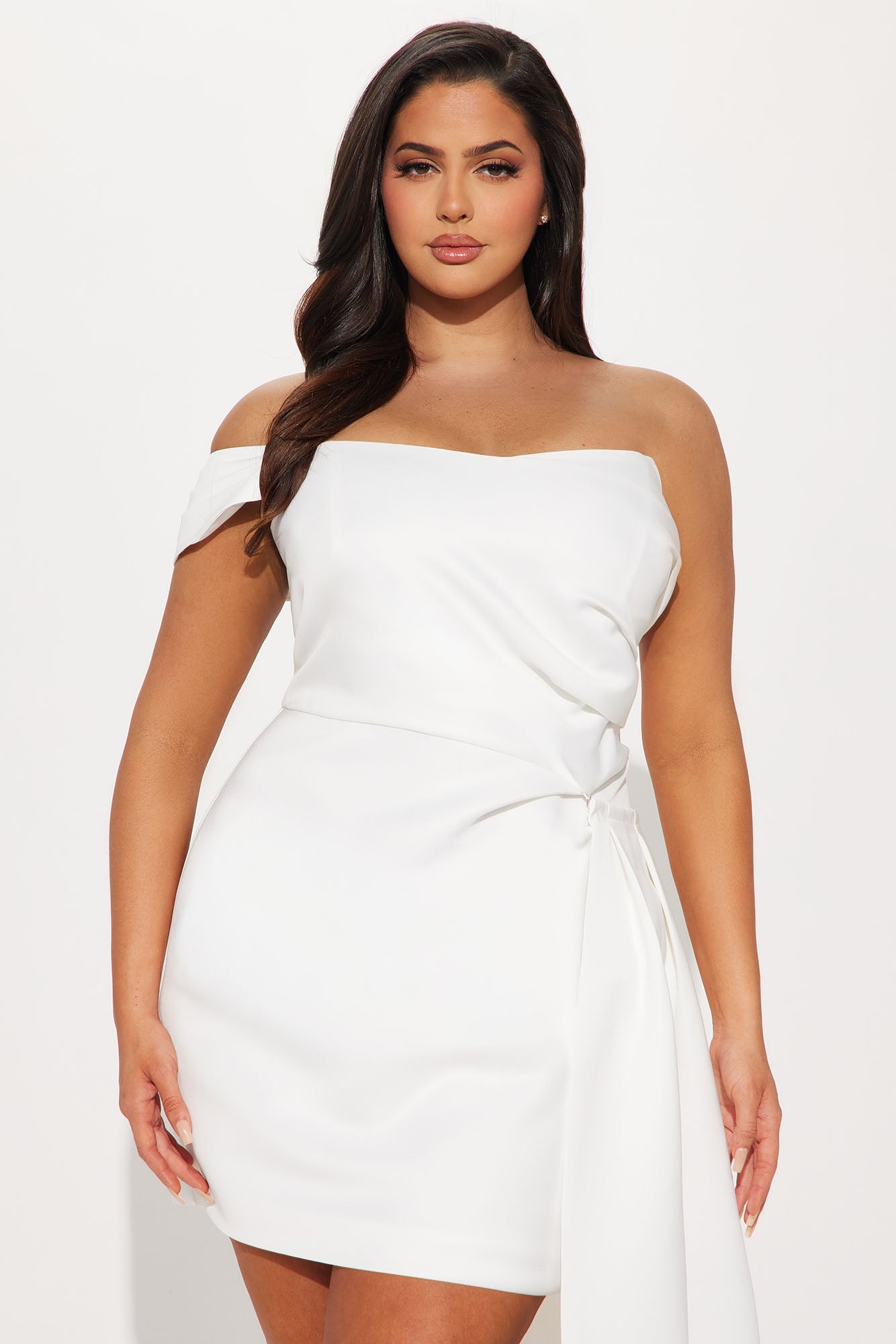 Isabella Removable Train Satin Mini Dress - White