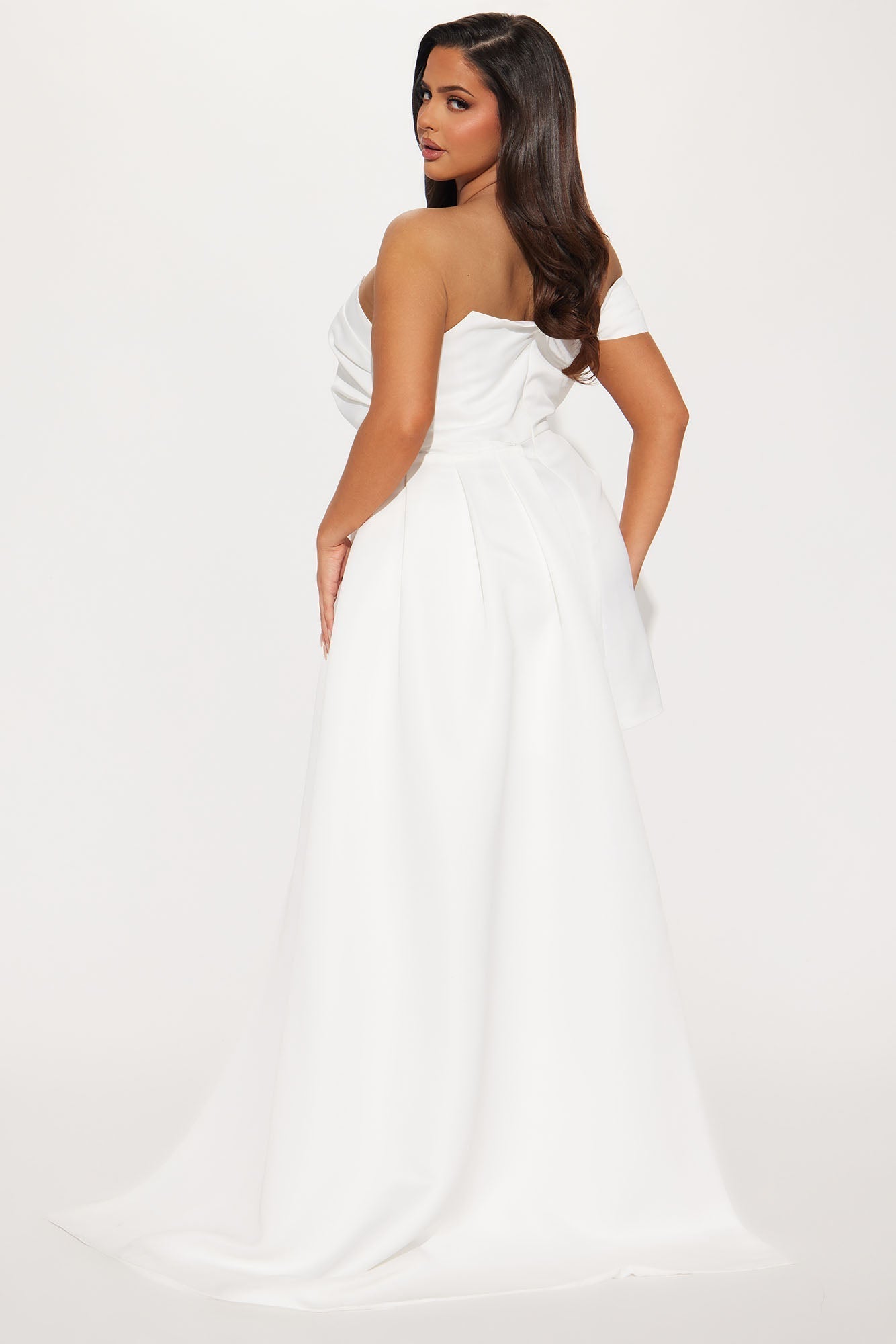 Isabella Removable Train Satin Mini Dress - White