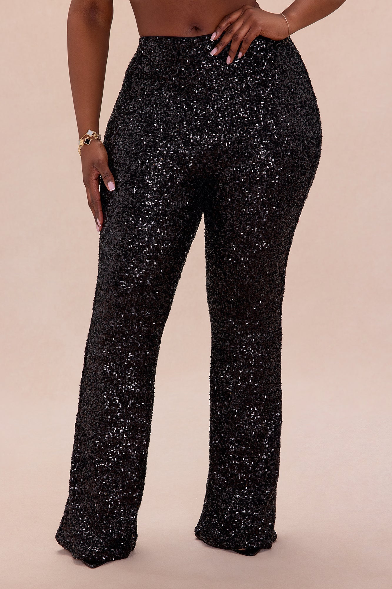 Azalea Sequin Flare Pant - Black