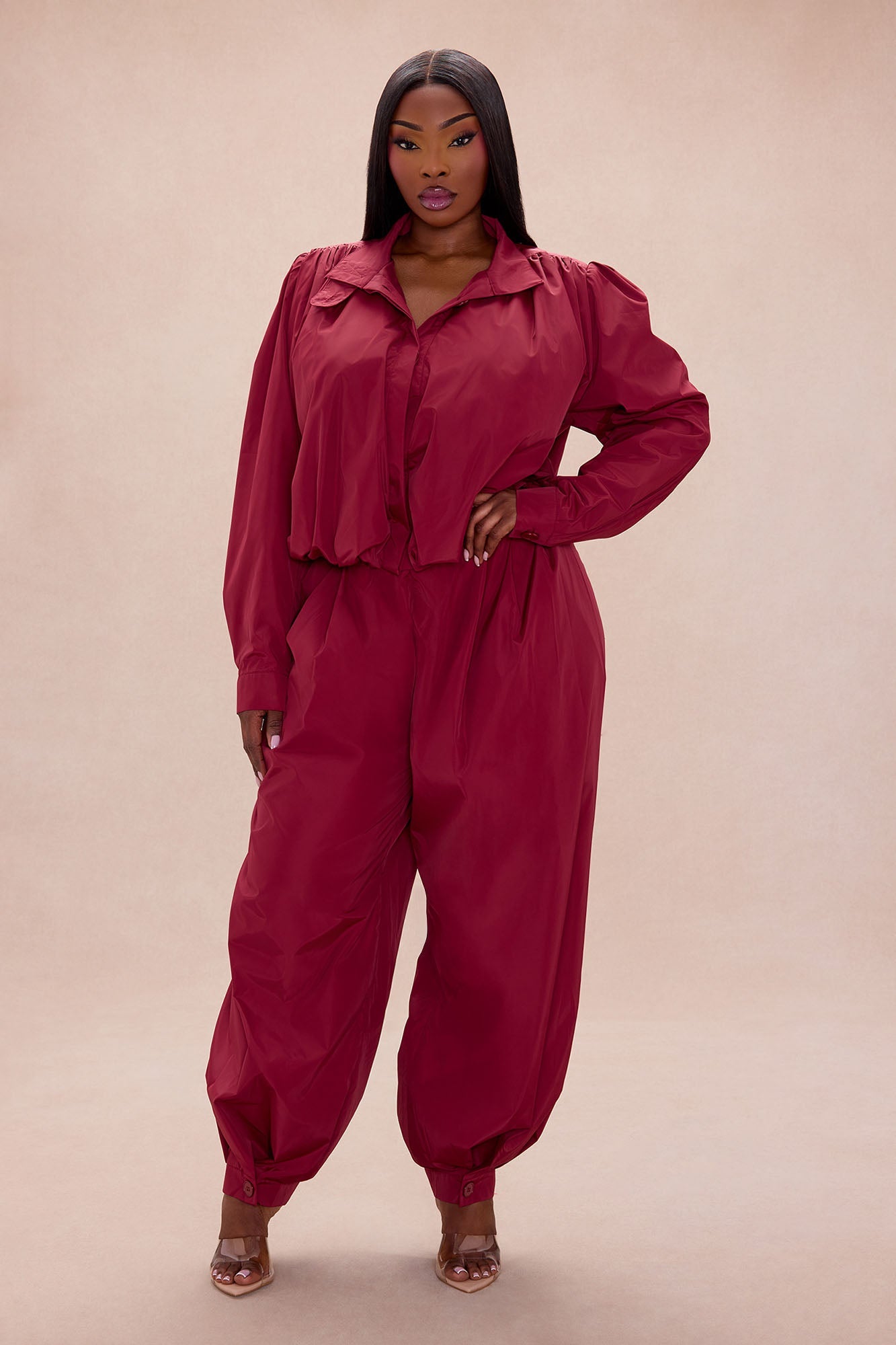 Estelle Taffeta Balloon Pant - Burgundy