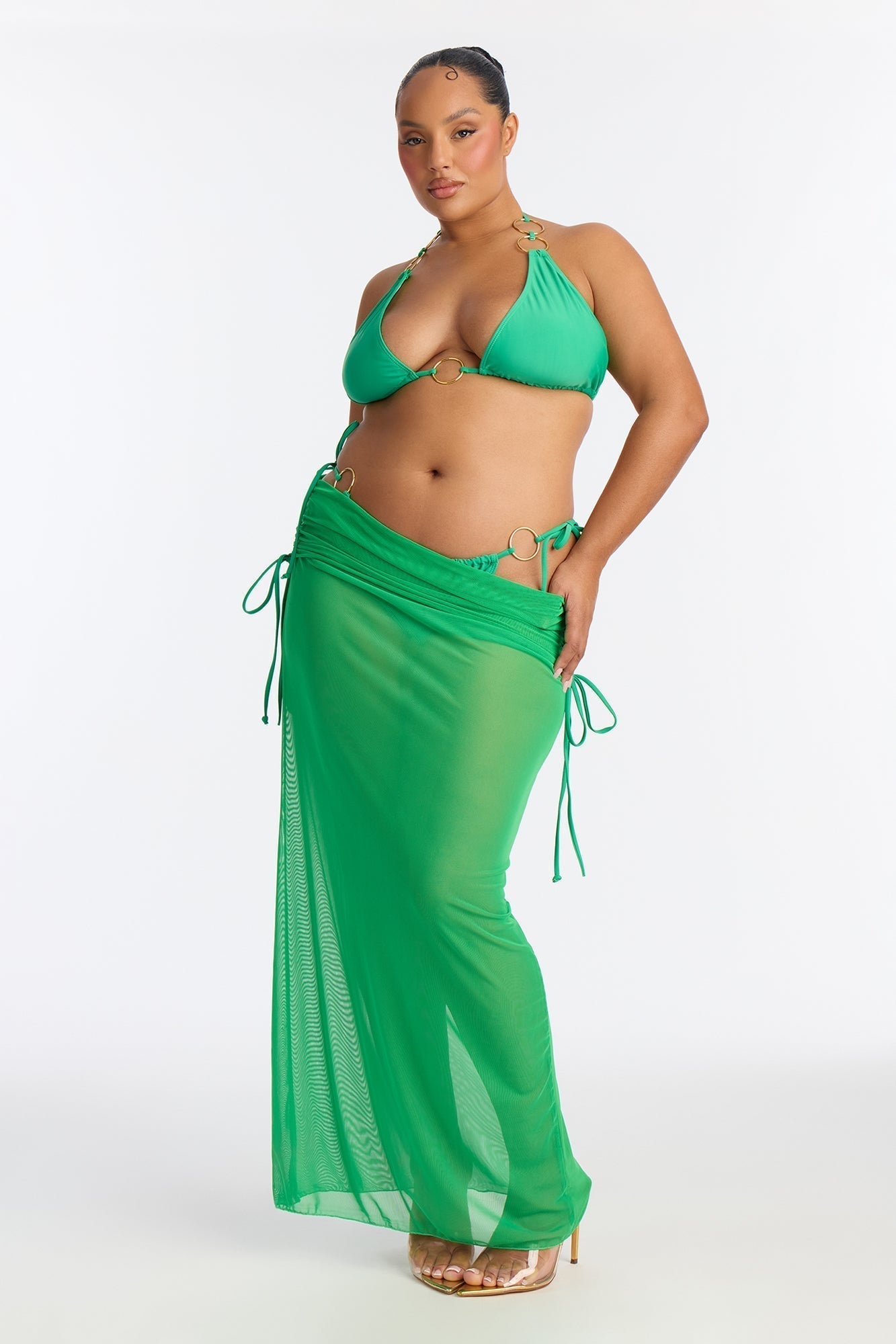 Ellie O Rings 3 Piece Bikini & Skirt Set - Green