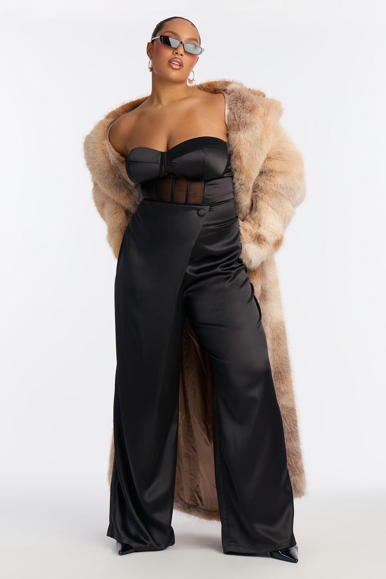 Athena Satin Wrap Wide Leg Pant 32″ - Black