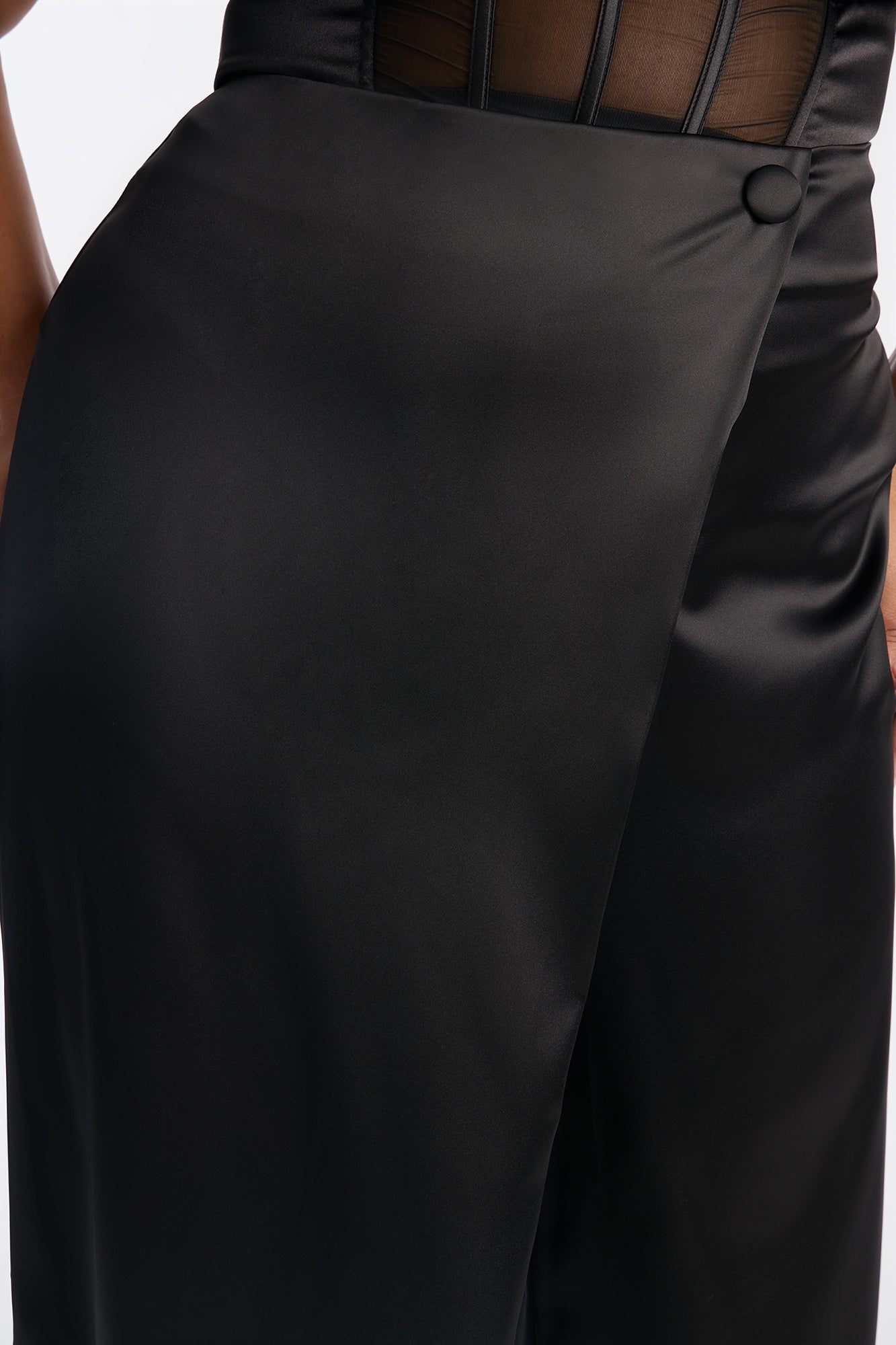 Athena Satin Wrap Wide Leg Pant 32″ - Black