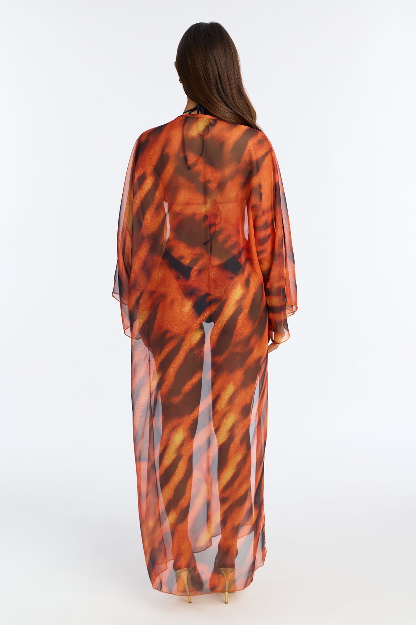 Amelie Maxi Cover Up Kaftan & Matching Headscarf - Orange/combo