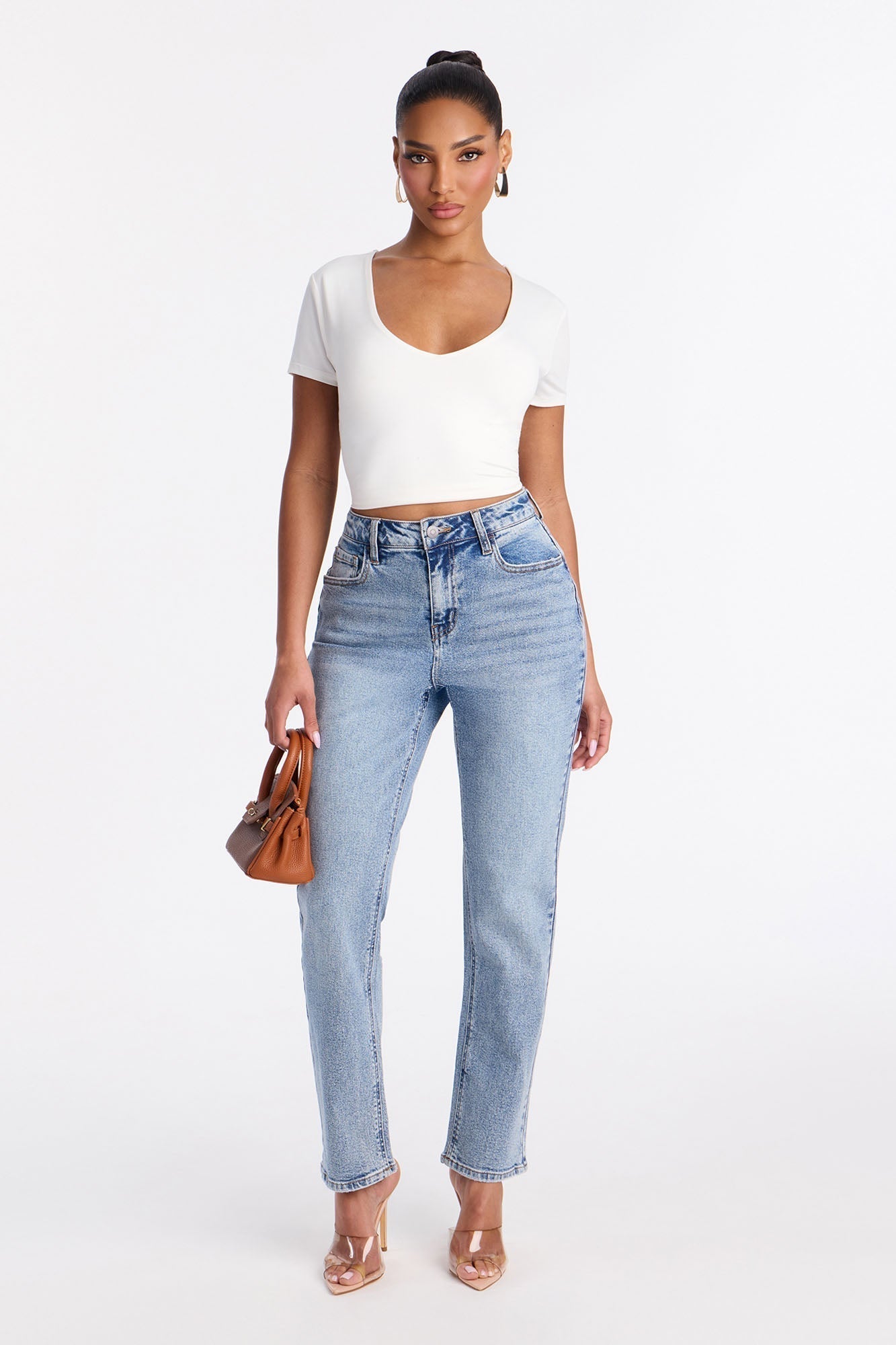 Summer Sky High Waist Slim Straight Leg Jeans - Medium Wash