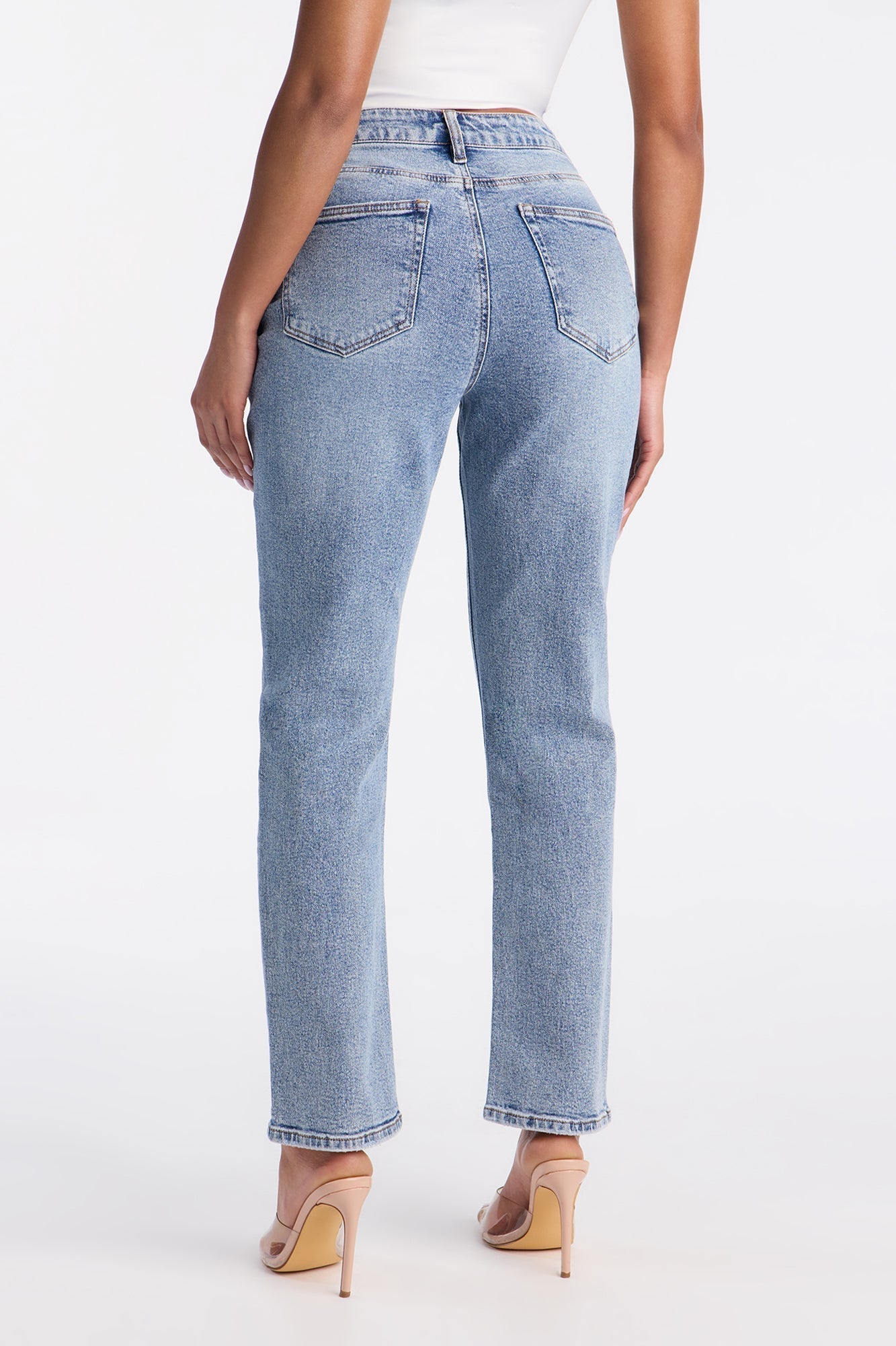 Summer Sky High Waist Slim Straight Leg Jeans - Medium Wash