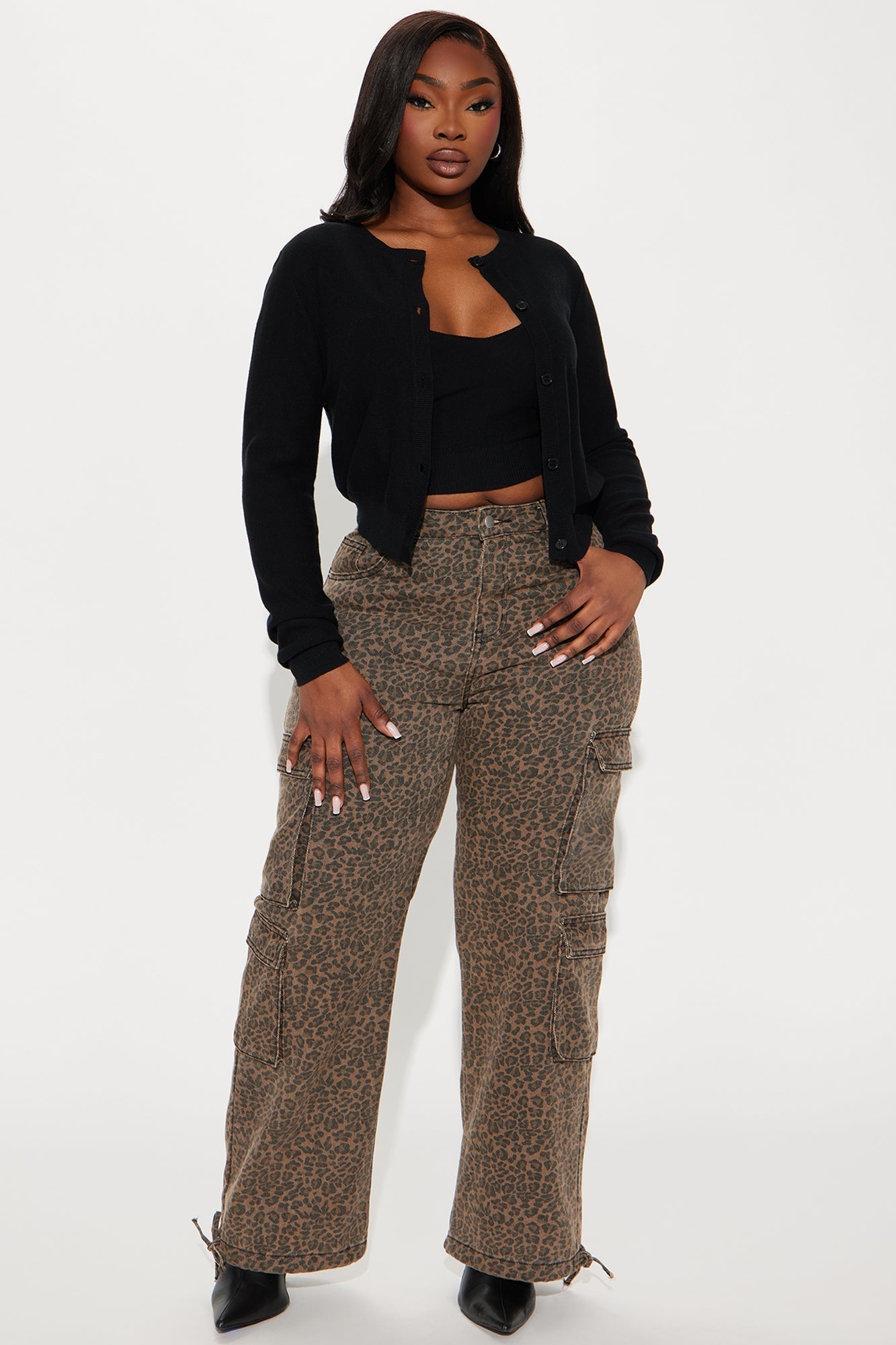 Rhode Island 2 Piece Cropped Cardigan Sweater - Black