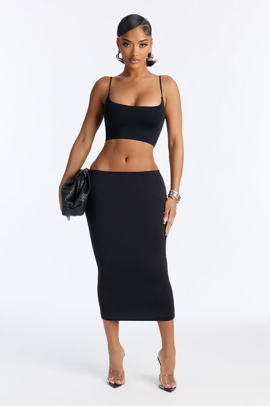 Contour Double Lined Pencil Midi Skirt - Black