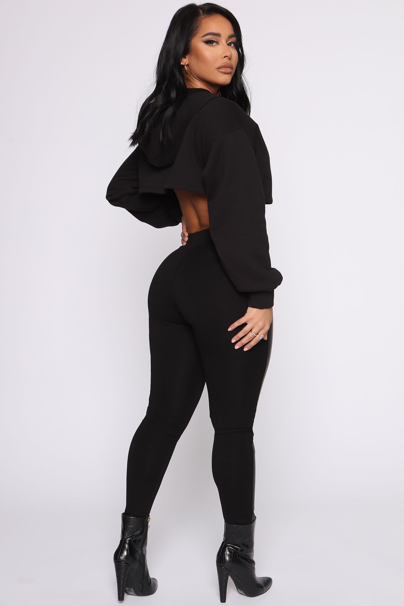 Hint Of Faux Leather Contrast Leggings - Black