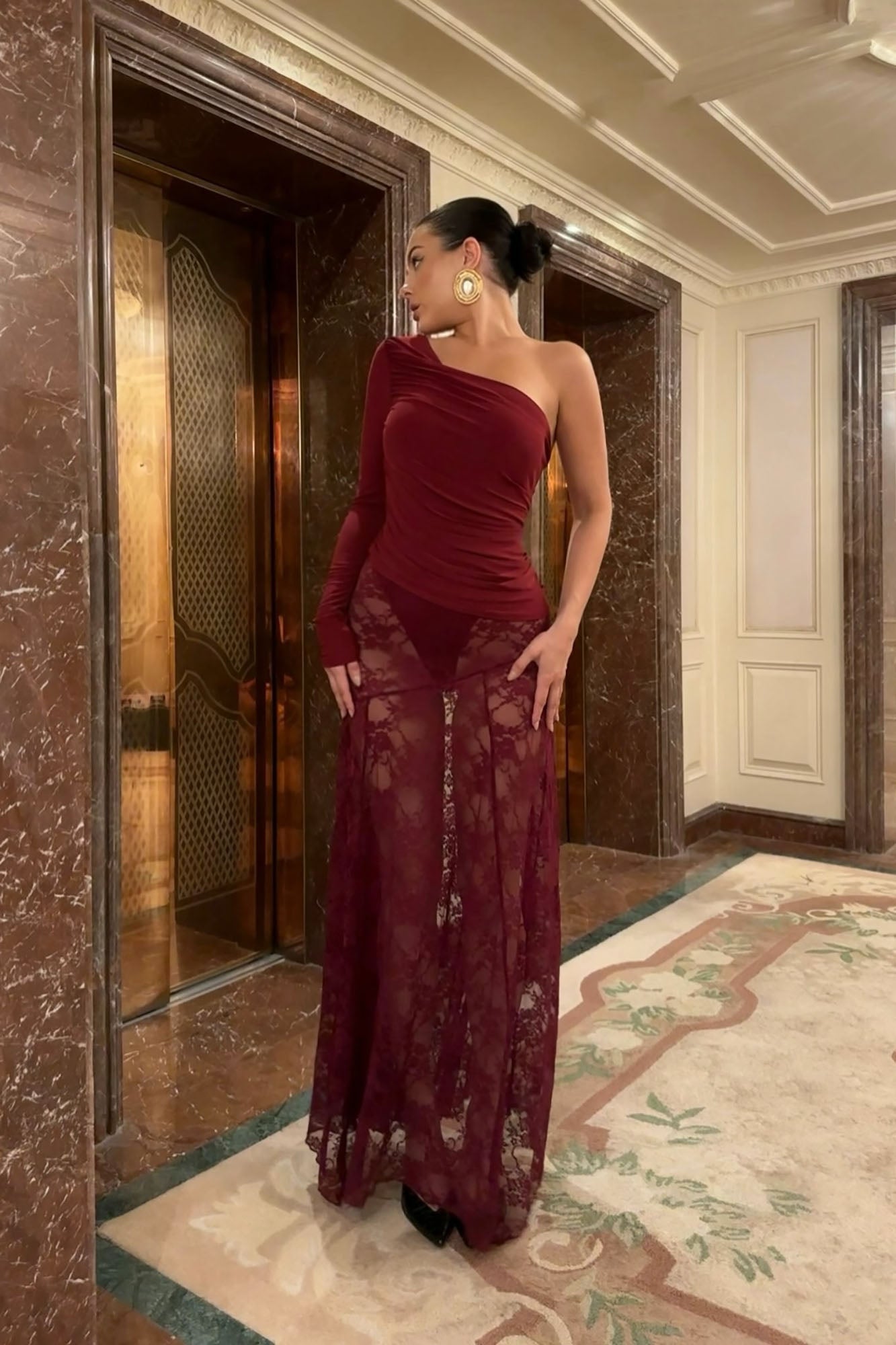Out Of Touch Lace Maxi Skirt - Burgundy