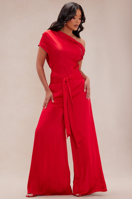 Jessie Satin Wide Leg Jumpsuit - Red