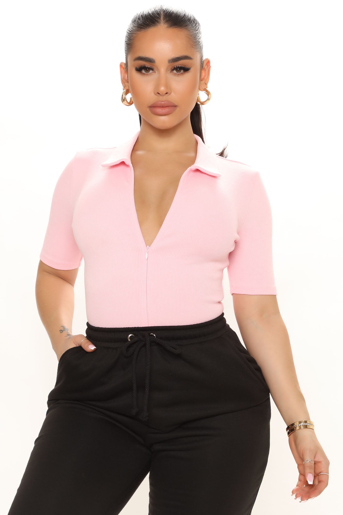 Hustle And Grind Short Sleeve Bodysuit - Pink