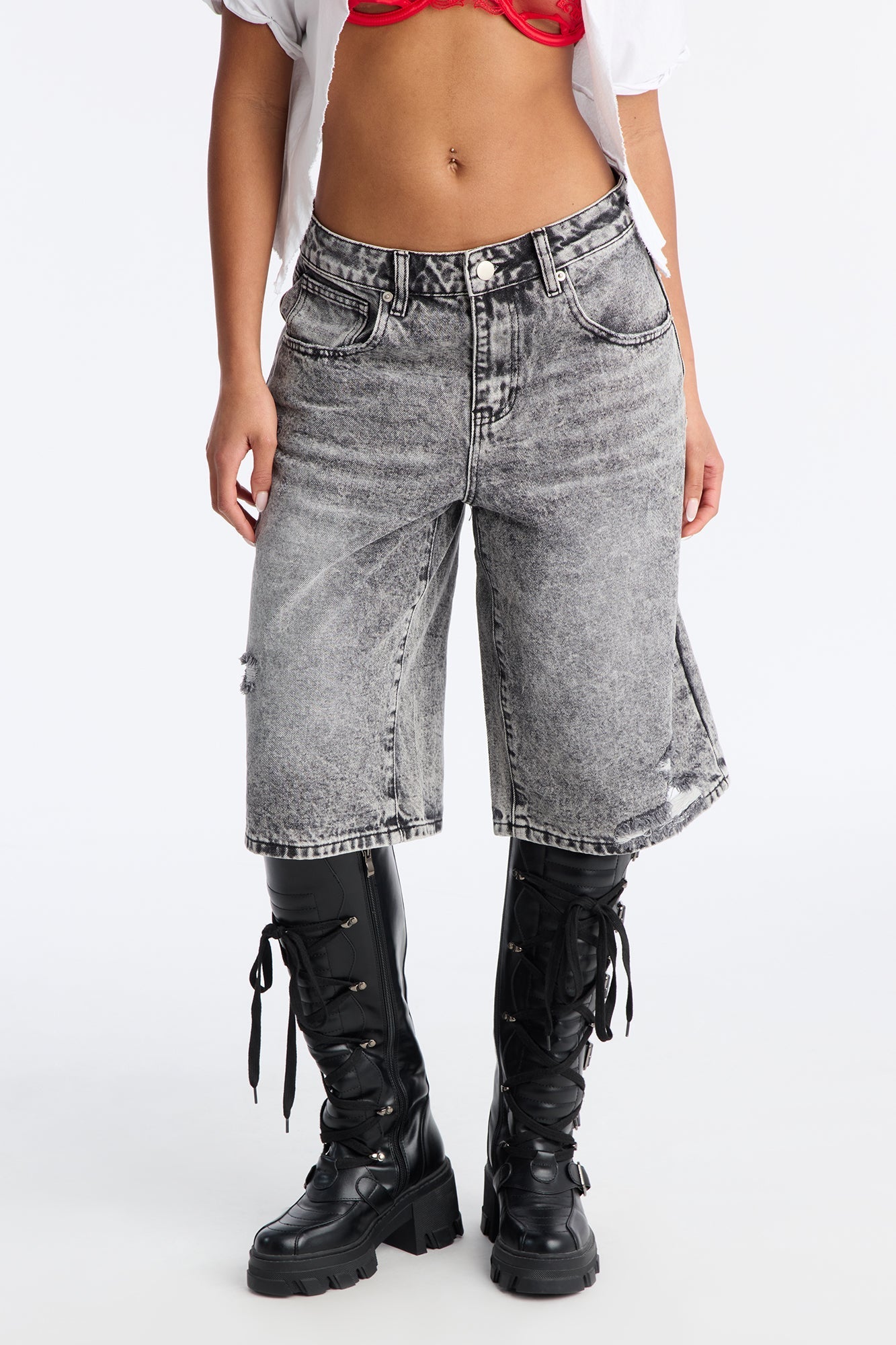 Redondo Ripped Denim Jorts - Black Wash