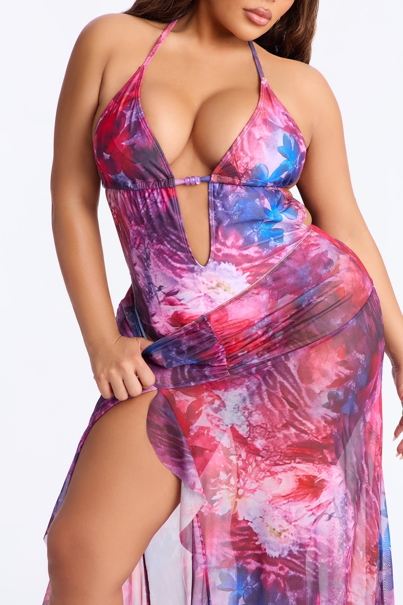 Sienna Beaded 1 Piece Monokini & Skirt Set - Purple/combo
