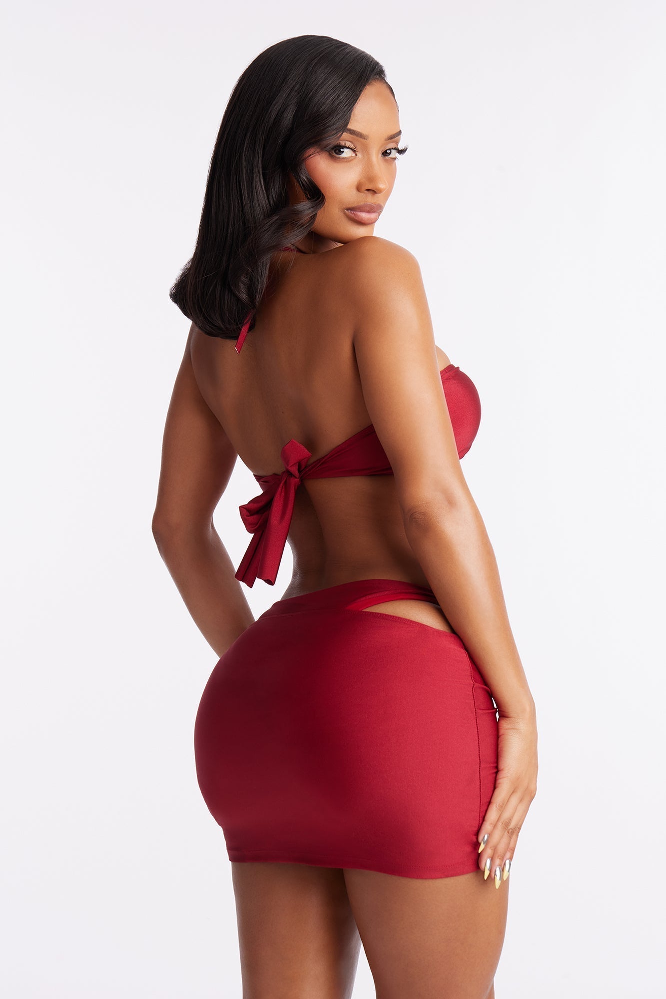 Amira Hardware 3 Piece Bikini & Skirt Set - Wine