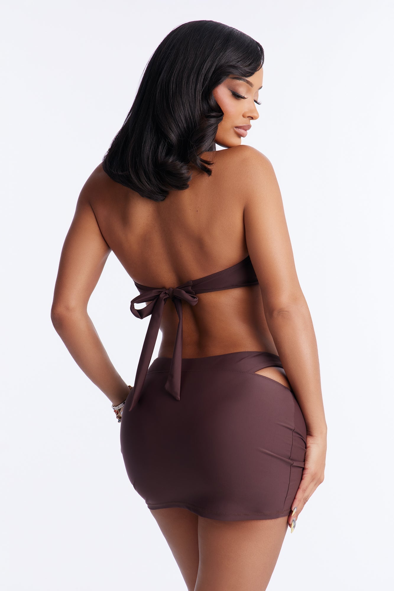Amira Hardware 3 Piece Bikini & Skirt Set - Chocolate
