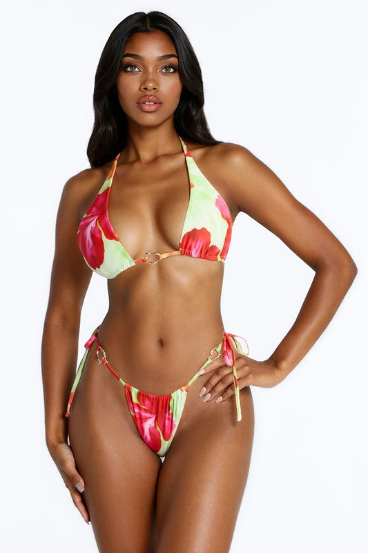 Kayleigh Flower Hardware 2 Piece Bikini - Green/combo