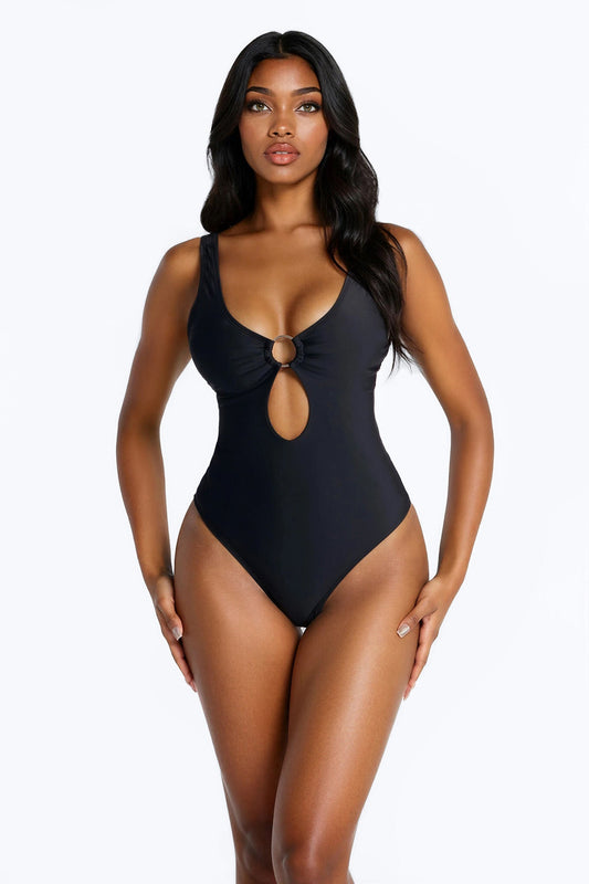 Eva O Ring Cutout 1 Piece Swimsuit - Black