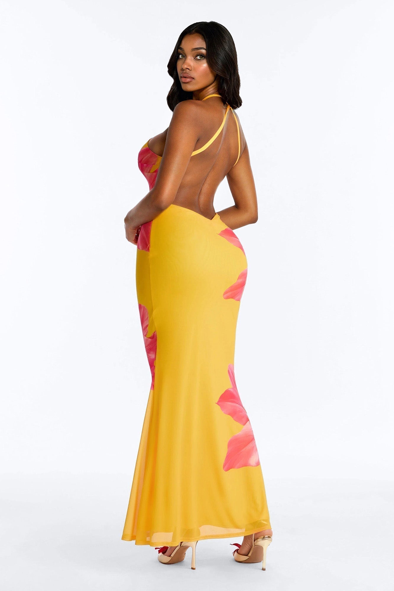 Imani Floral Mesh Maxi Dress - Orange/combo
